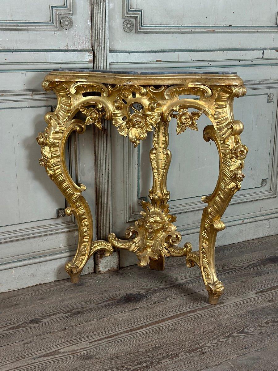 Pair Of Baroque Style Gilded Carved Wood Consoles, Italy Circa 1880 For Sale 5