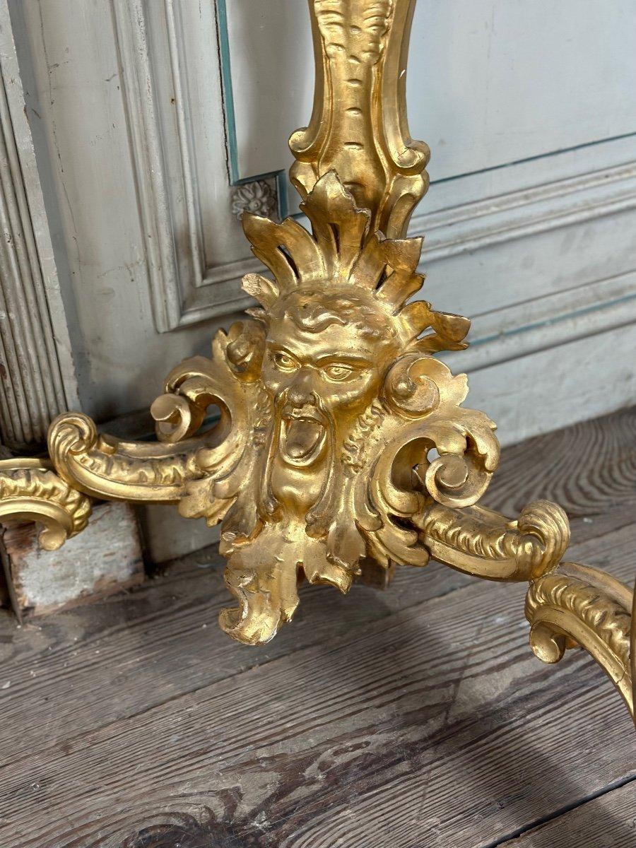 Louis XV Pair Of Baroque Style Gilded Carved Wood Consoles, Italy Circa 1880 For Sale