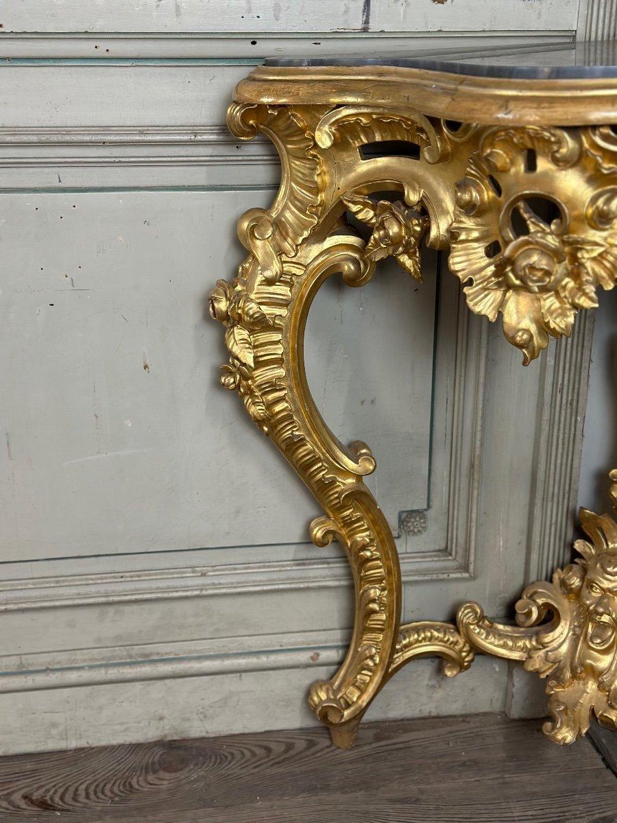 19th Century Pair Of Baroque Style Gilded Carved Wood Consoles, Italy Circa 1880 For Sale