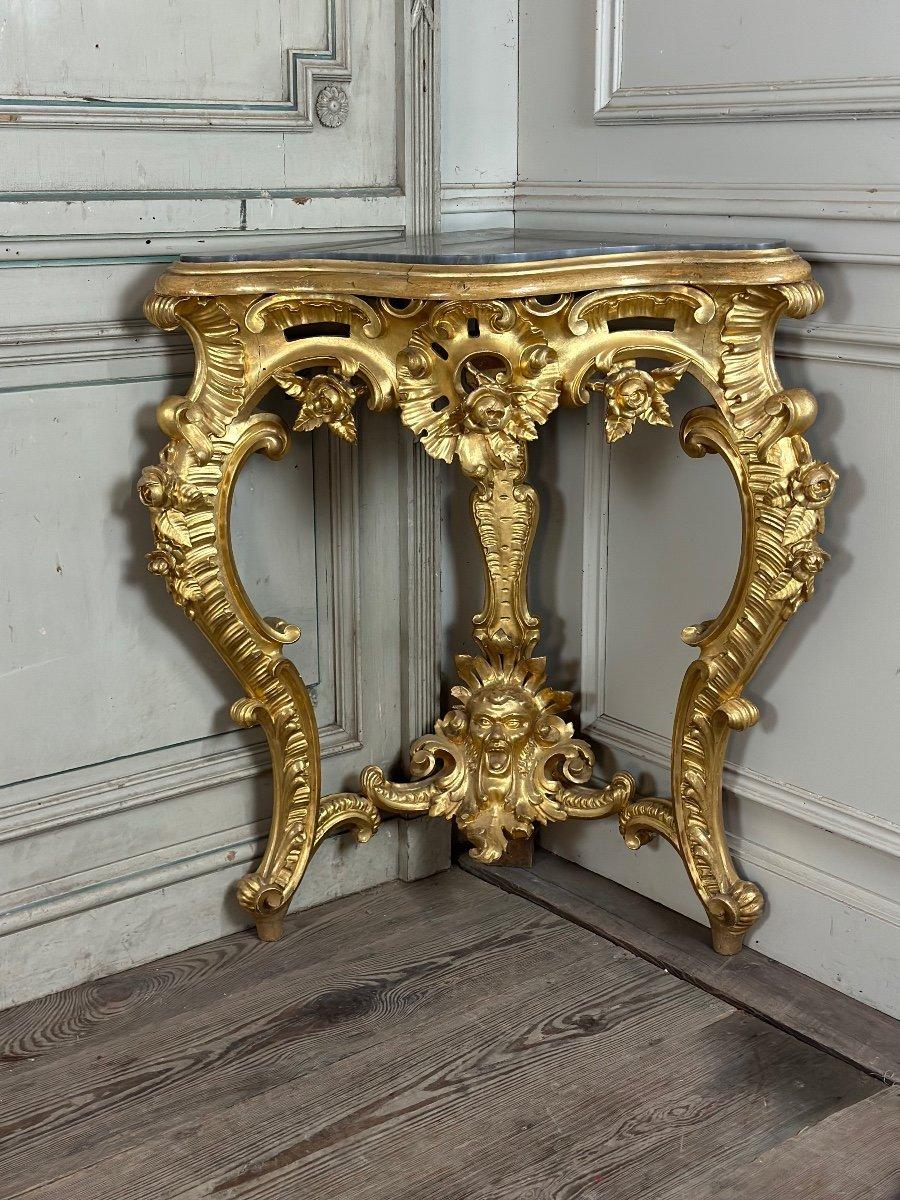 Pair Of Baroque Style Gilded Carved Wood Consoles, Italy Circa 1880 For Sale 2