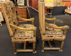Pair of Baroque Style Giltwood & Embroidered Arm Chairs from The Fortress, NY