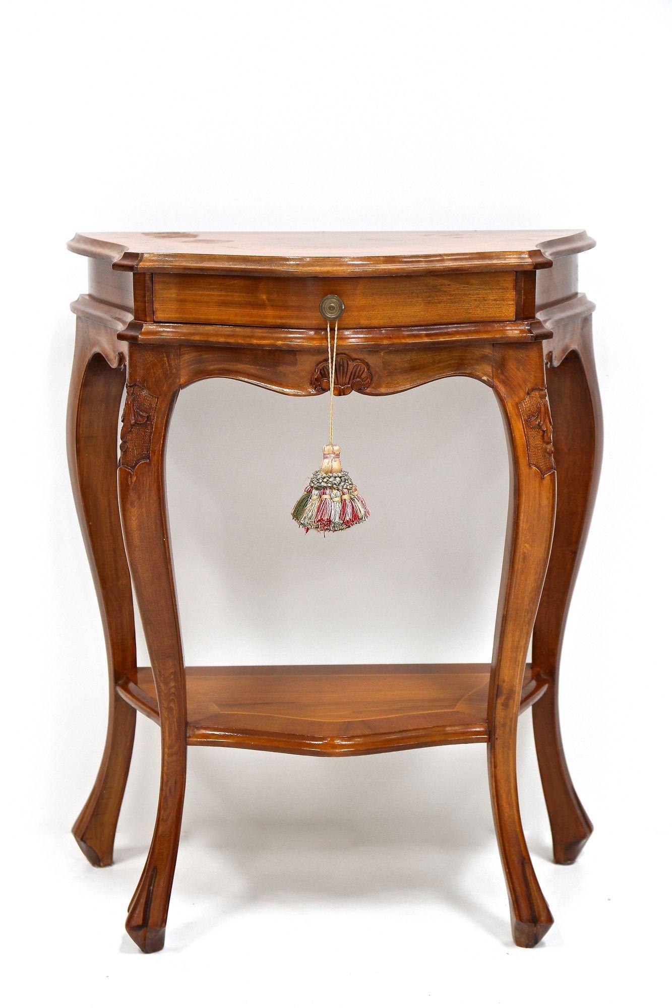 Pair Of Baroque Style Nightstands/ Console Tables, Nutwood Carved, IT ca. 1950 For Sale 6
