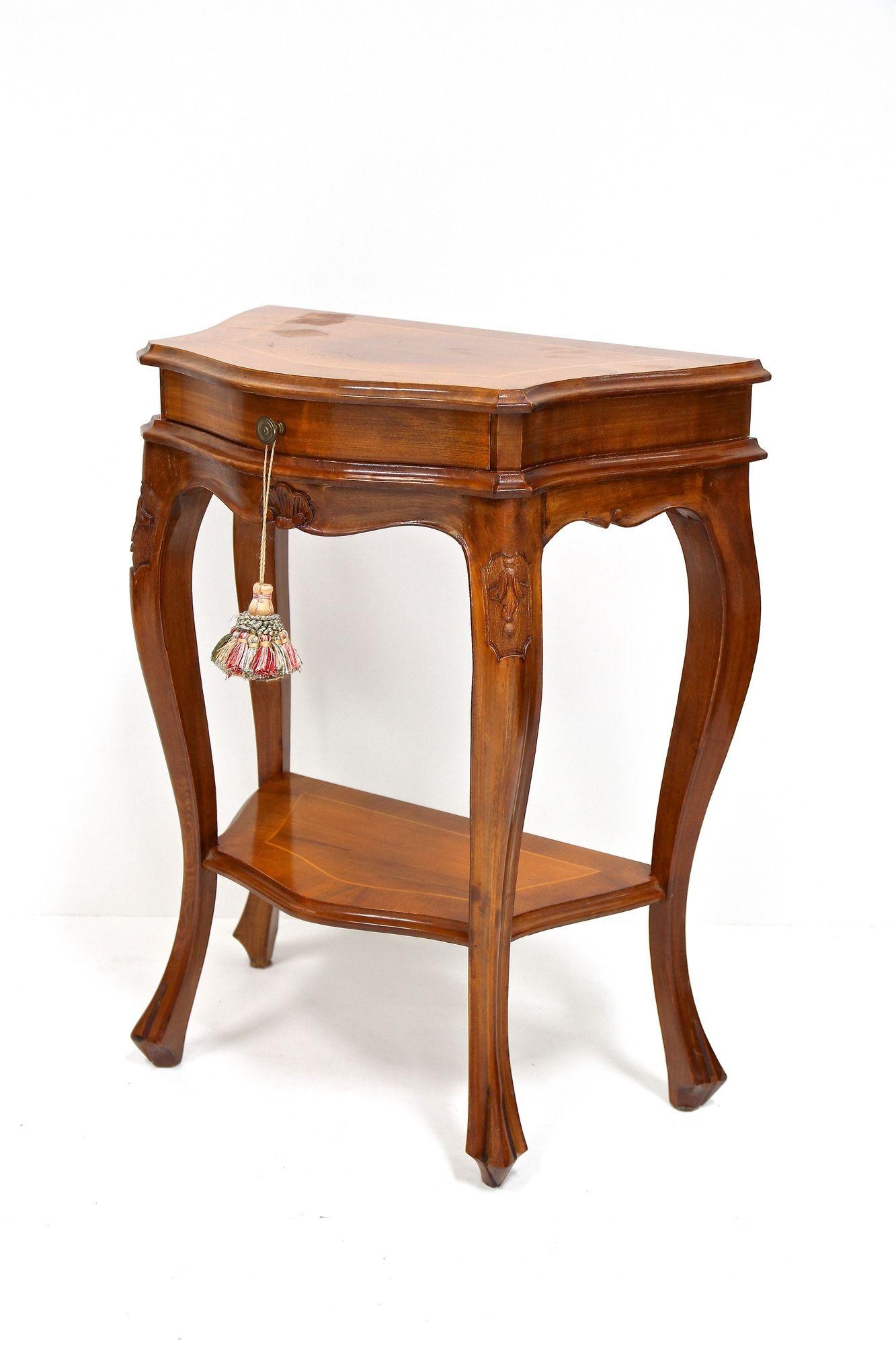 Pair Of Baroque Style Nightstands/ Console Tables, Nutwood Carved, IT ca. 1950 For Sale 8