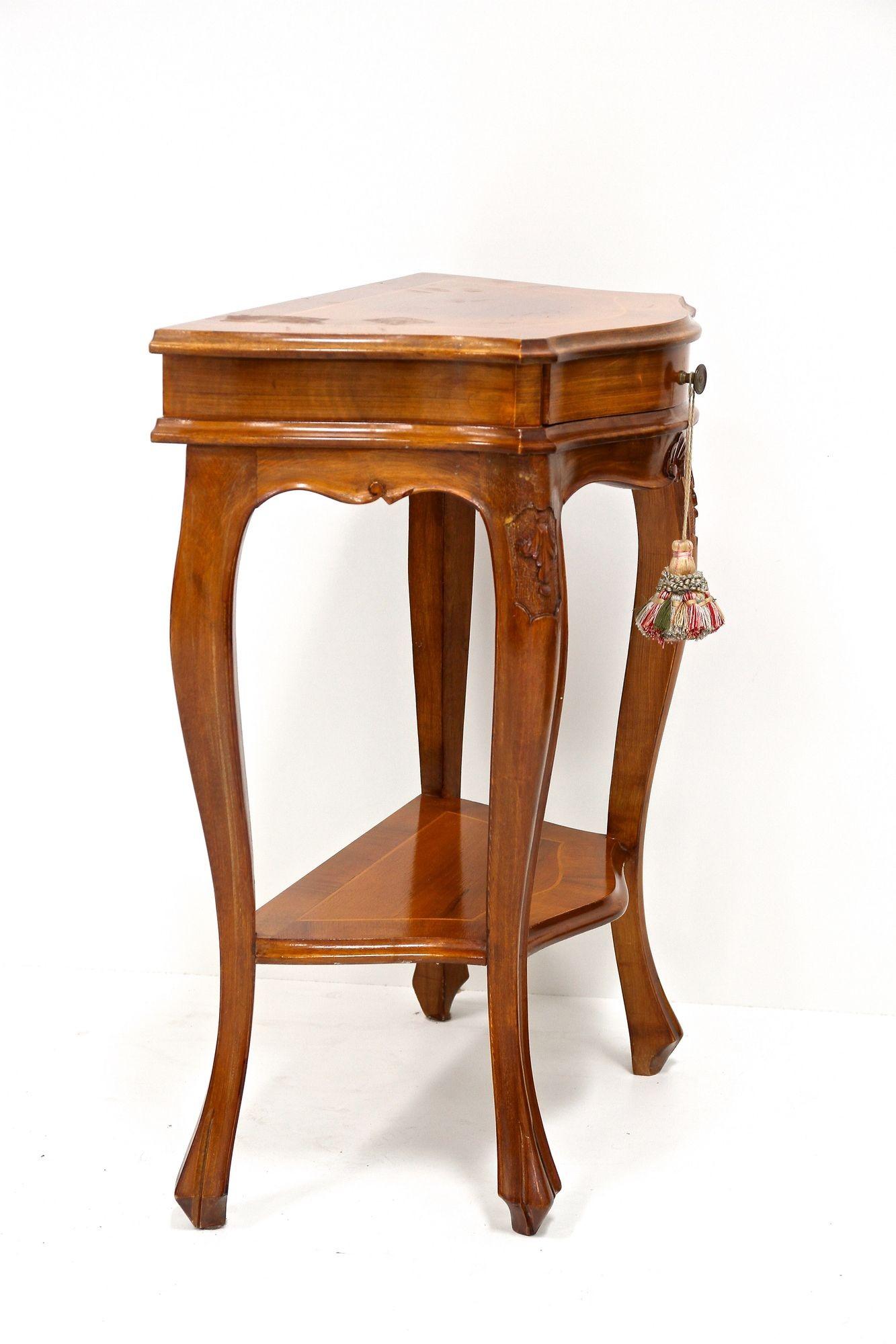Pair Of Baroque Style Nightstands/ Console Tables, Nutwood Carved, IT ca. 1950 For Sale 11