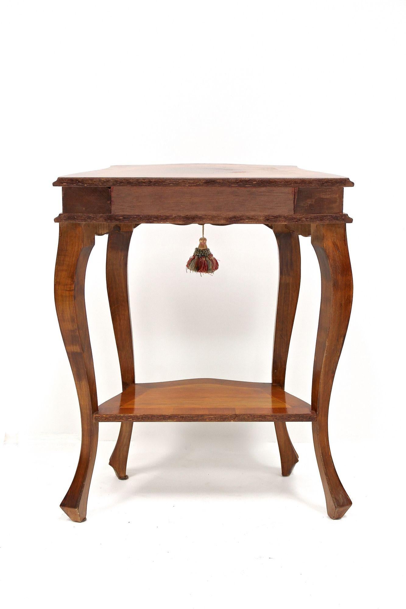 Pair Of Baroque Style Nightstands/ Console Tables, Nutwood Carved, IT ca. 1950 For Sale 2