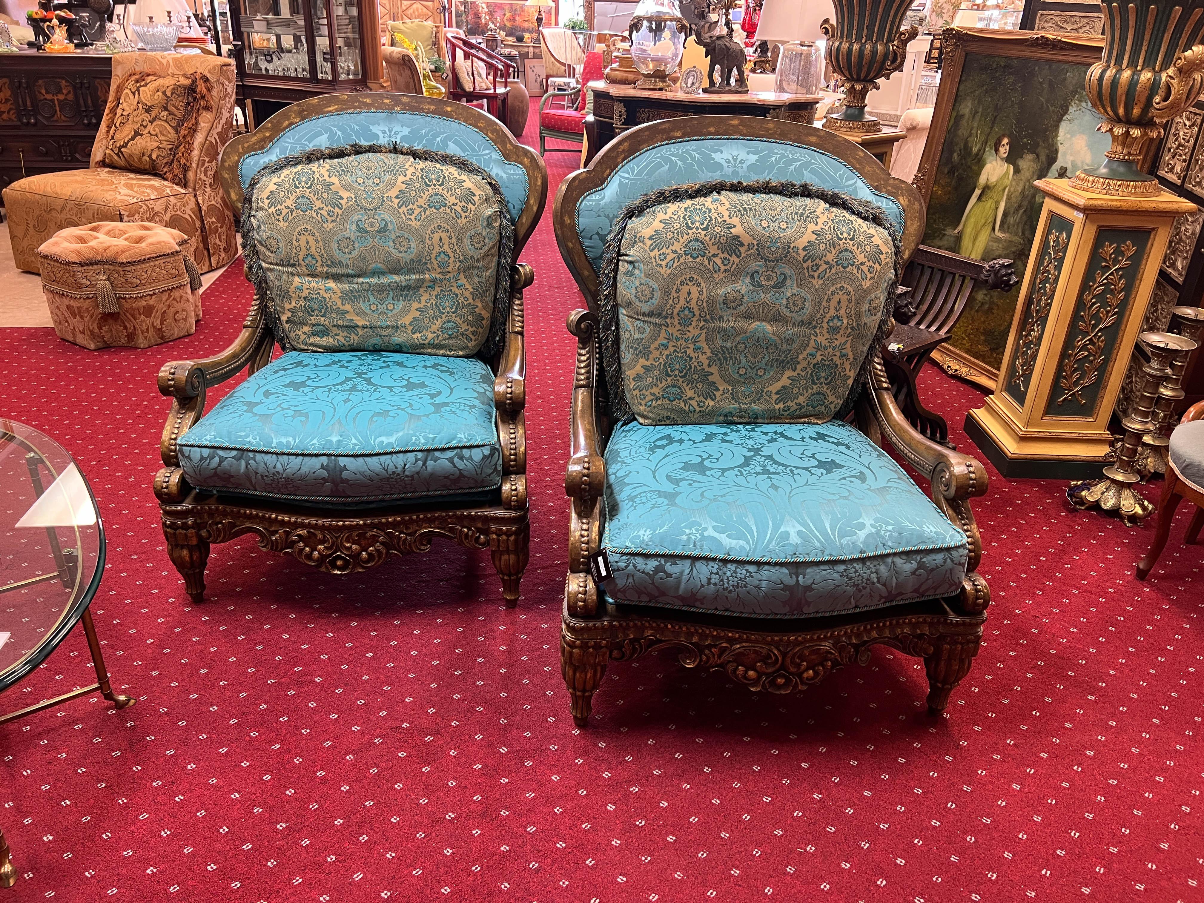American Pair of Baroque Style Oversized Lounge Chairs by Tomlinson