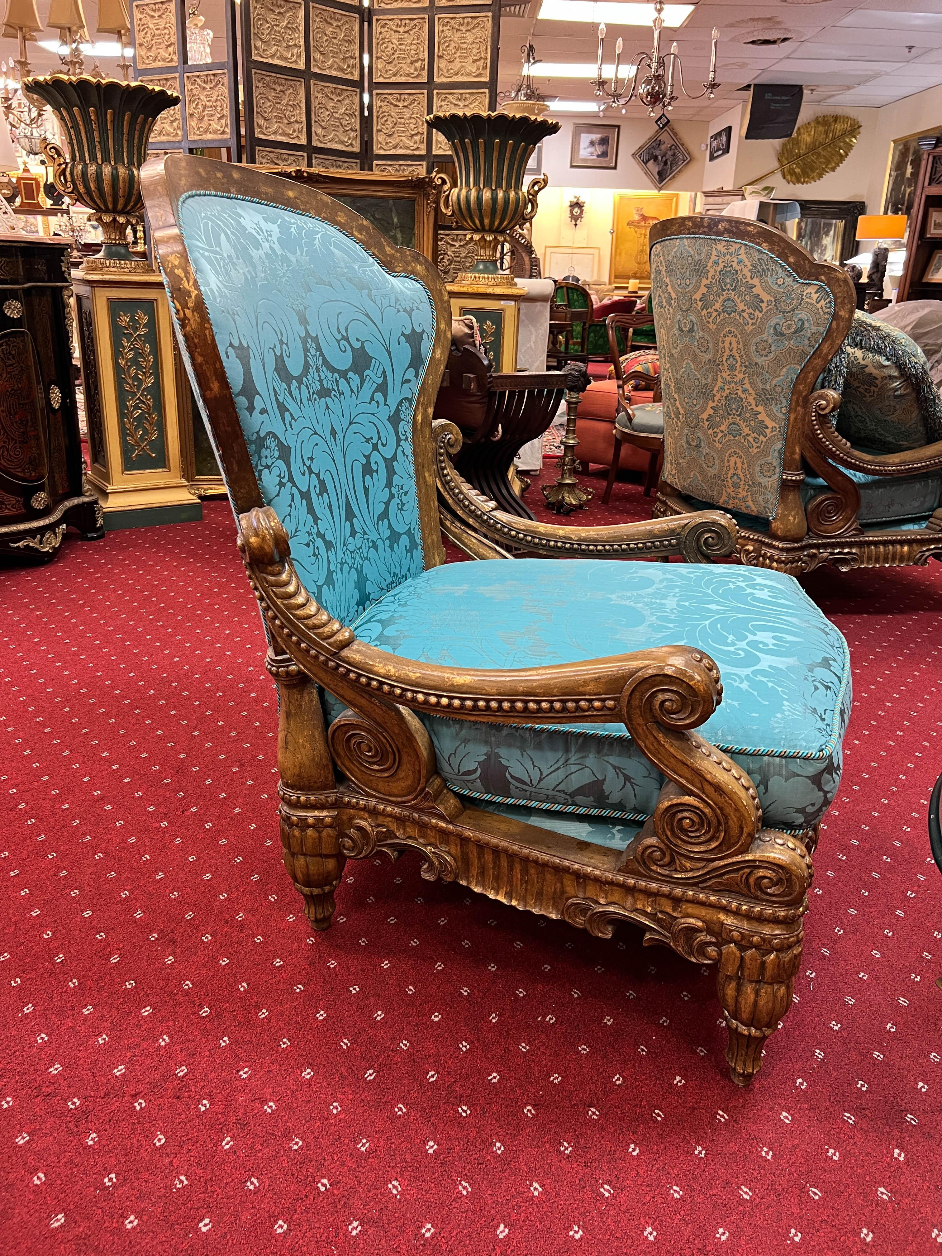 Textile Pair of Baroque Style Oversized Lounge Chairs by Tomlinson