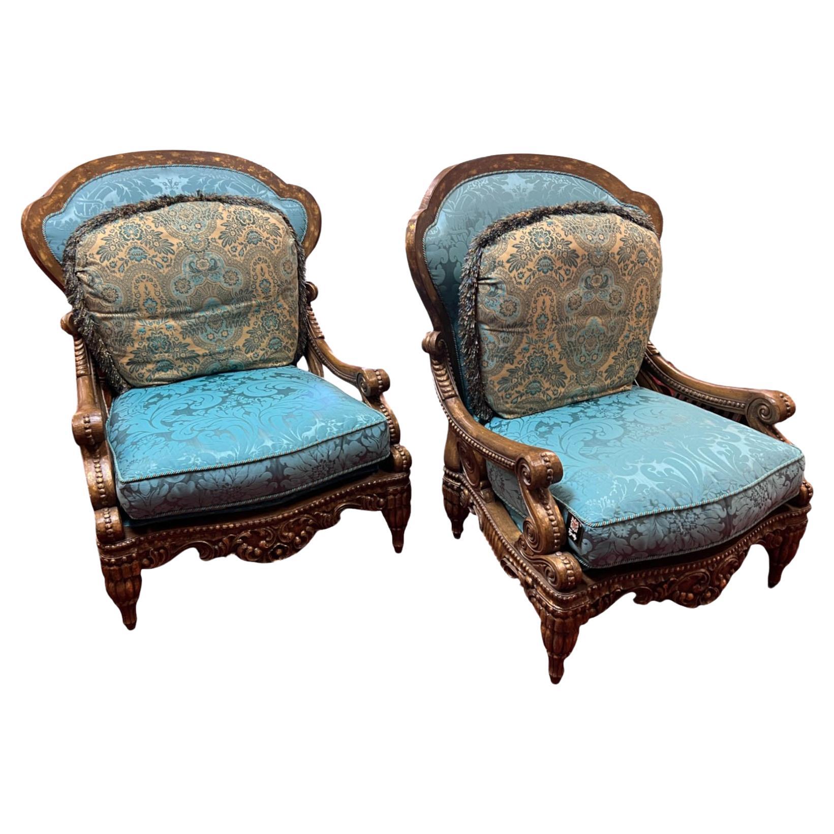 Pair of Baroque Style Oversized Lounge Chairs by Tomlinson