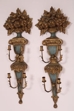 Pareja de Apliques de Pared de 4 Luces Pintados y Dorados de Estilo Barroco