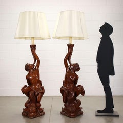 Pair of Baroque-Style Sculptures Pine Italy 20th Century