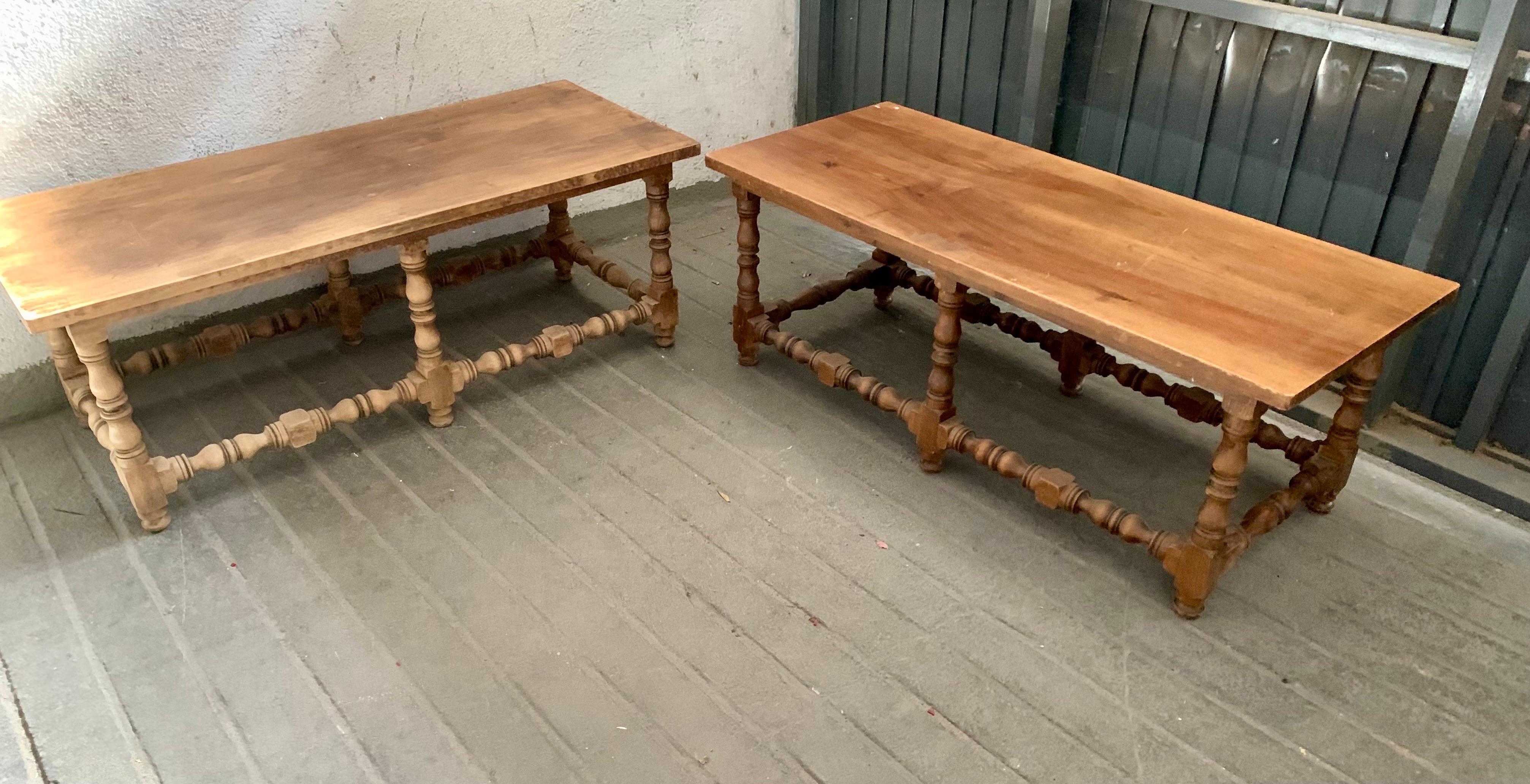Pair of Baroque Style Spanish Benches or Low Table in Beech Wood For Sale 7