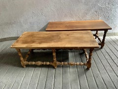 Pair of Baroque Style Spanish Benches or Low Table in Beech Wood