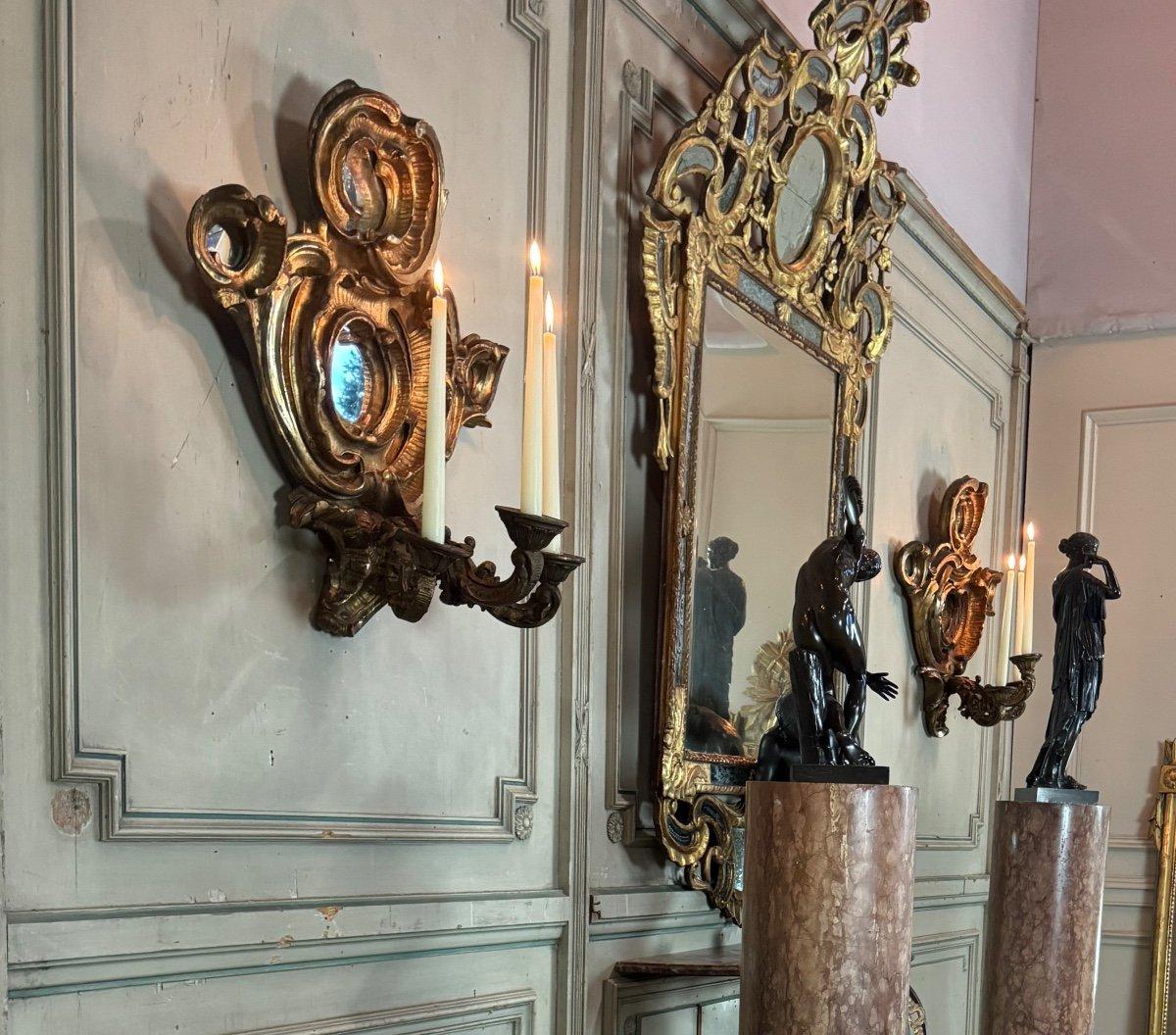 Louis XV Paire de miroirs muraux de style baroque, miroirs à parclose, vers 1880 en vente