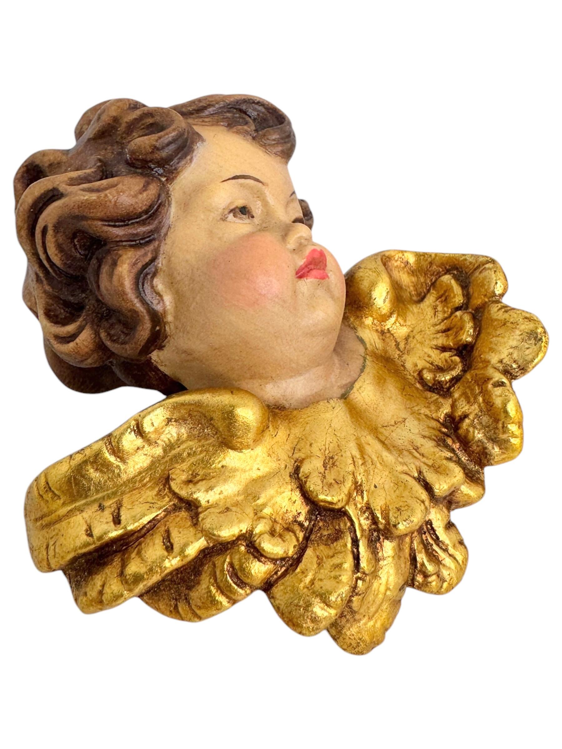 Pair of Baroque Style Wood Carved Cherub Angel Heads, Vintage Anri Italy, 1970s In Good Condition For Sale In Nuernberg, DE