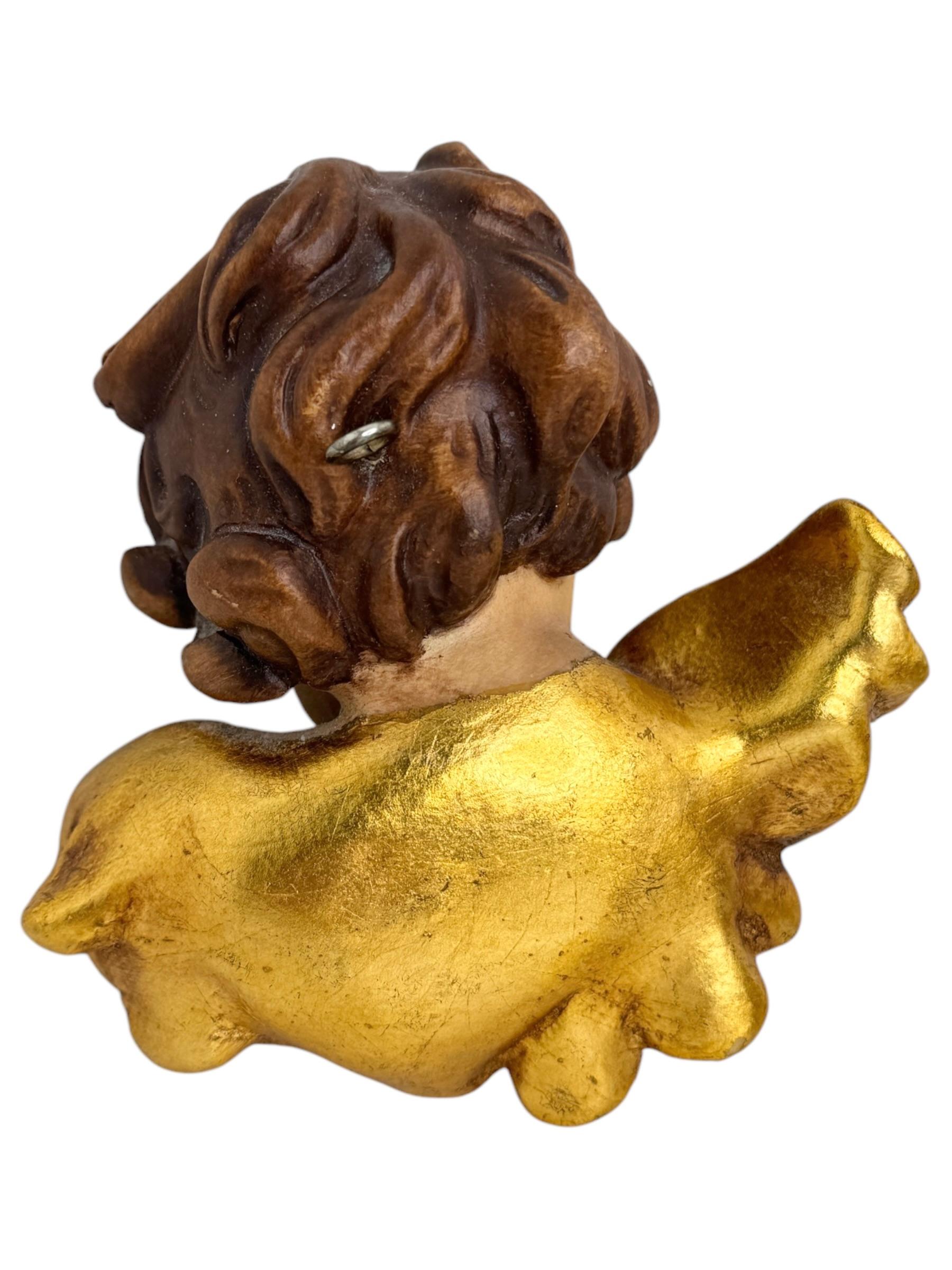 Late 20th Century Pair of Baroque Style Wood Carved Cherub Angel Heads, Vintage Anri Italy, 1970s For Sale