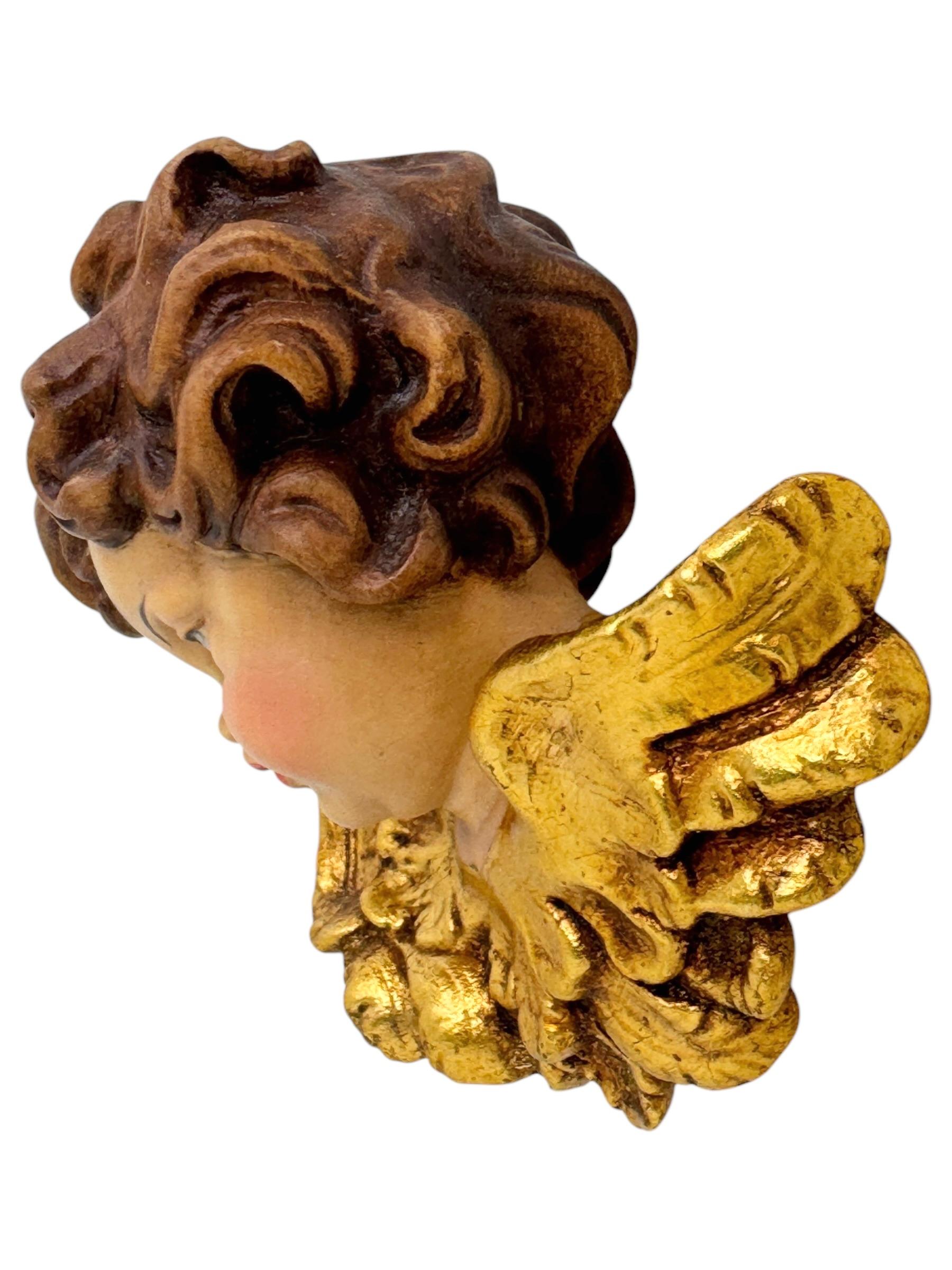 Pair of Baroque Style Wood Carved Cherub Angel Heads, Vintage Anri Italy, 1970s For Sale 2