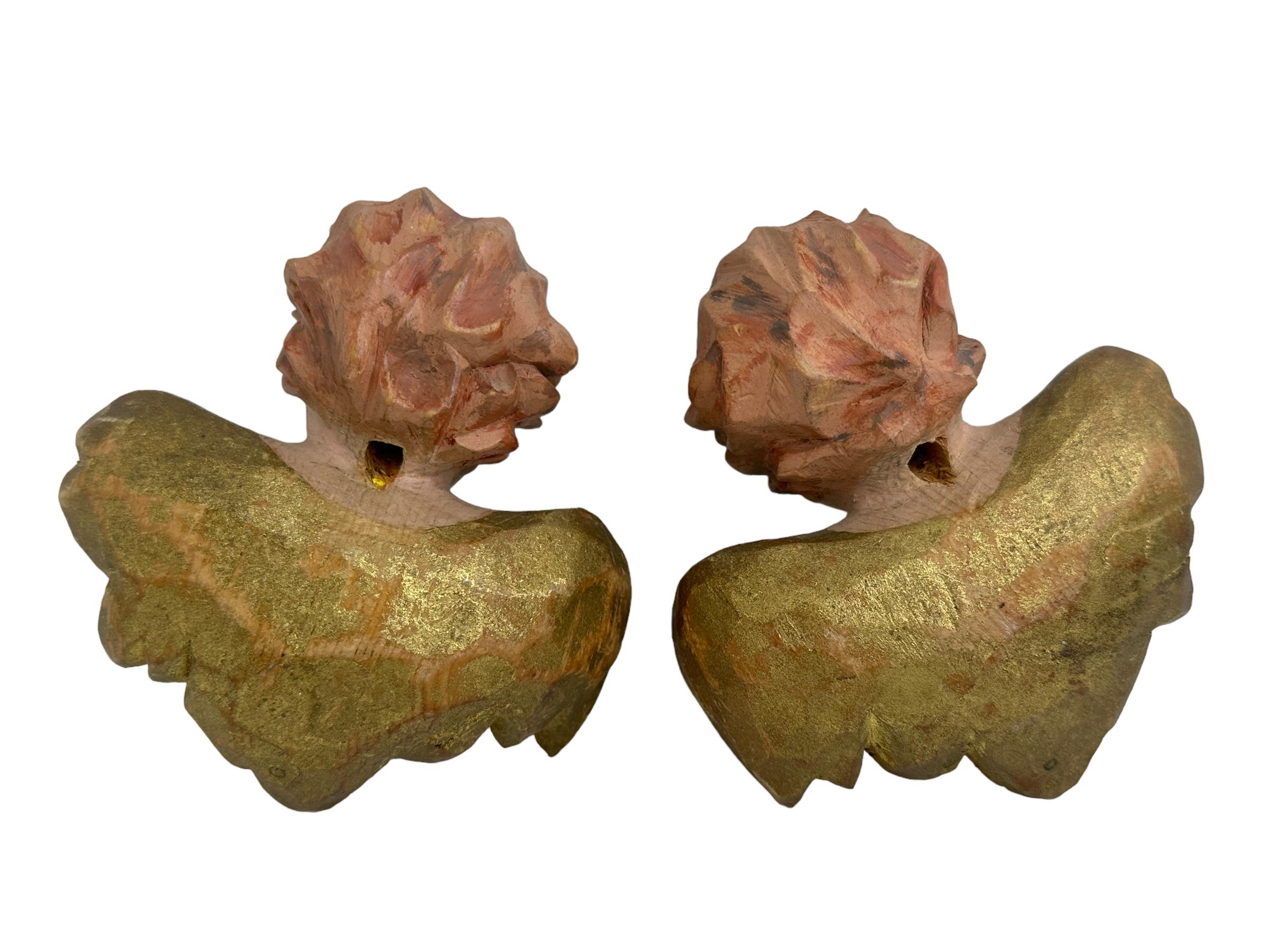 19th Century Pair of Baroque Style Wood Carved Cherub Angel Heads, Vintage German, 1890s For Sale