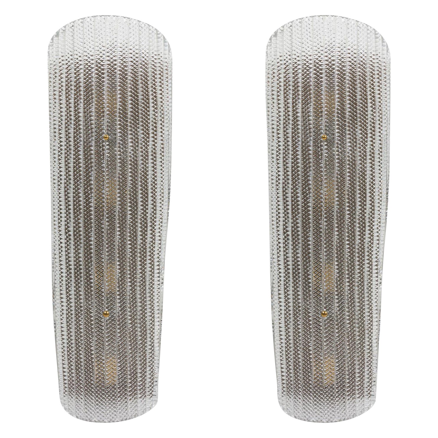 Pair of Barovier and Toso Mid-Century Italian Large Textured Glass Wall Sconces For Sale