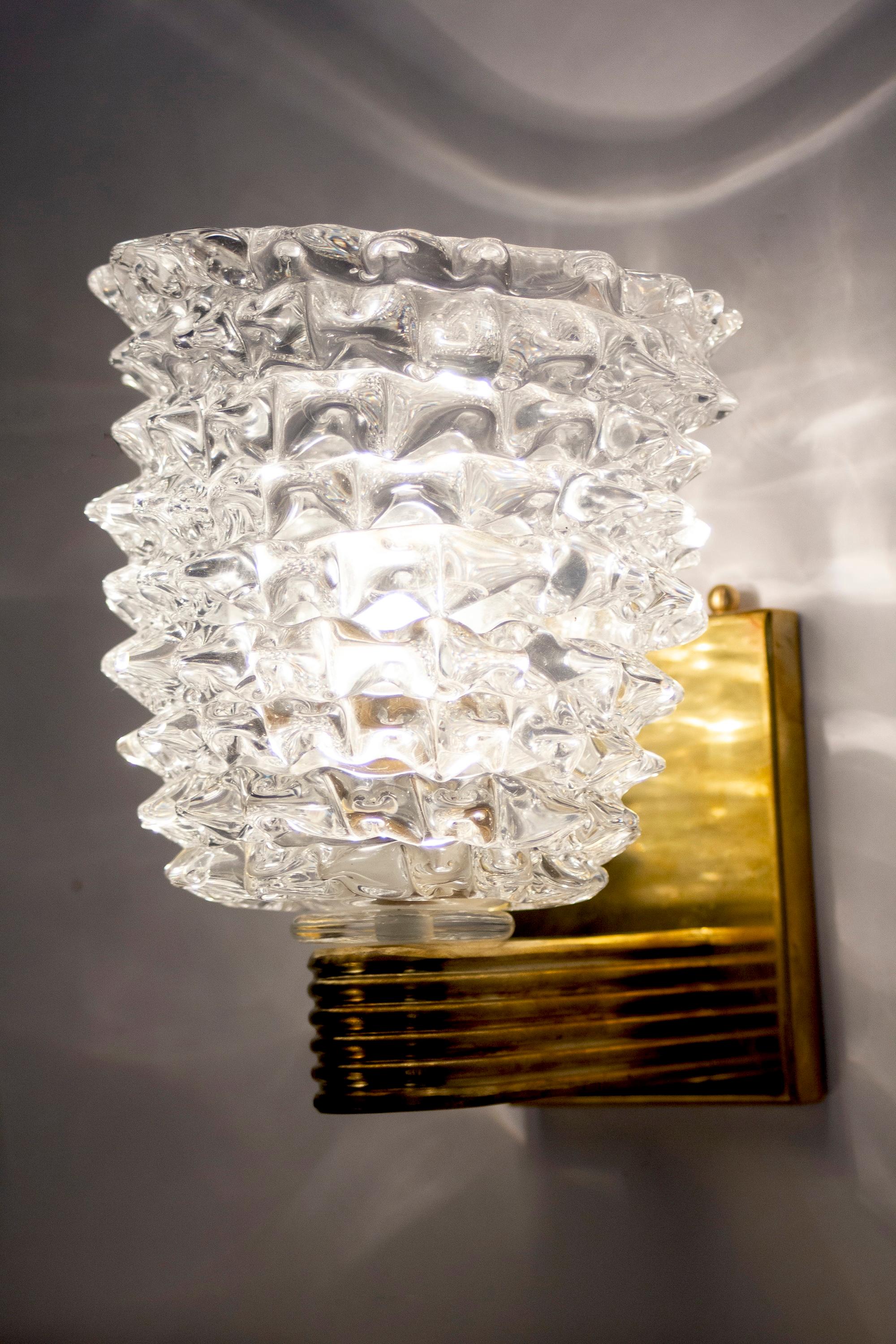 Paar Barovier Art Deco Rostrato Messing montiert Murano Glas Wandleuchter 1940' 4
