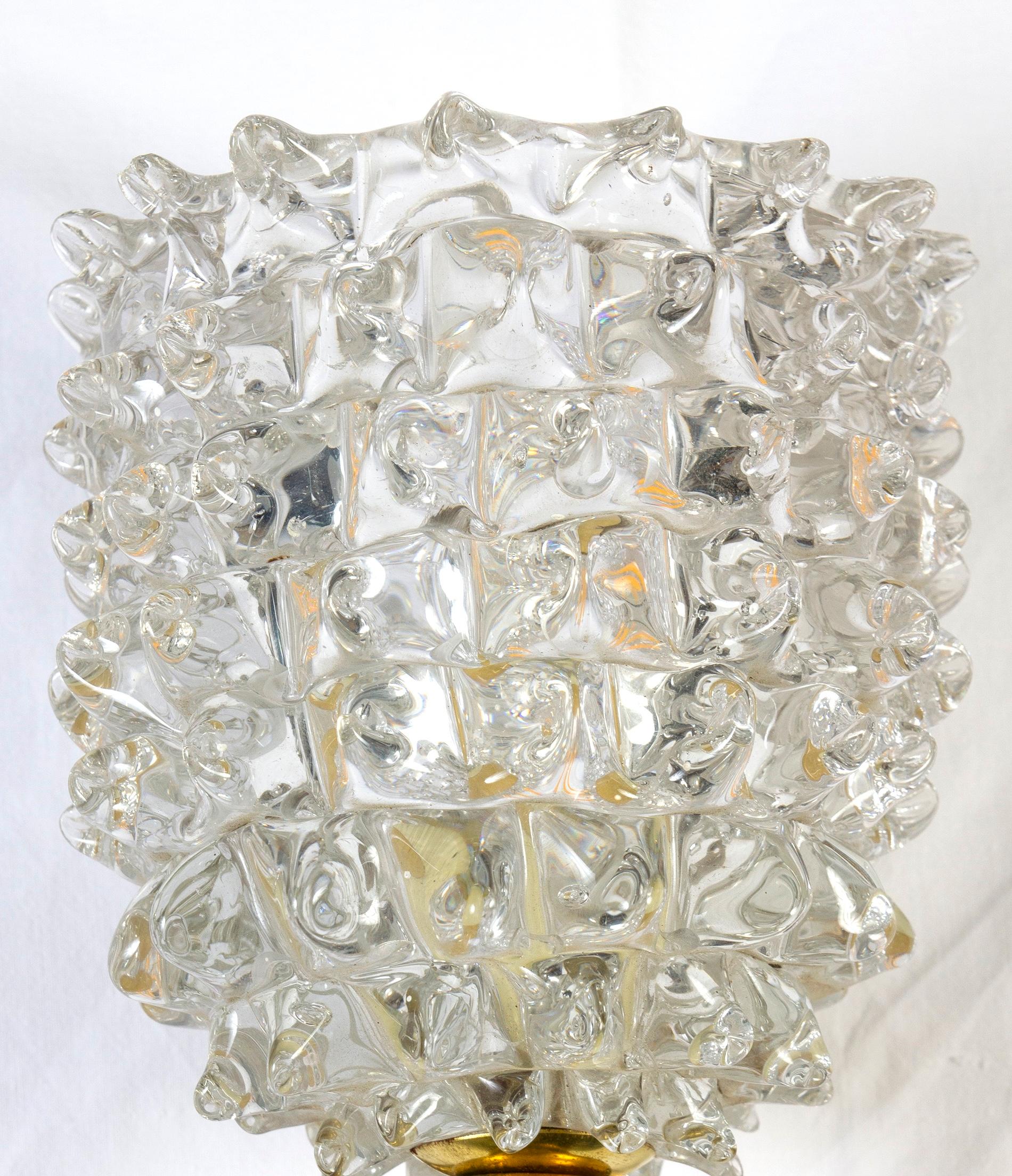 Paar Barovier Art Deco Rostrato Messing montiert Murano Glas Wandleuchter 1940' (Italienisch)
