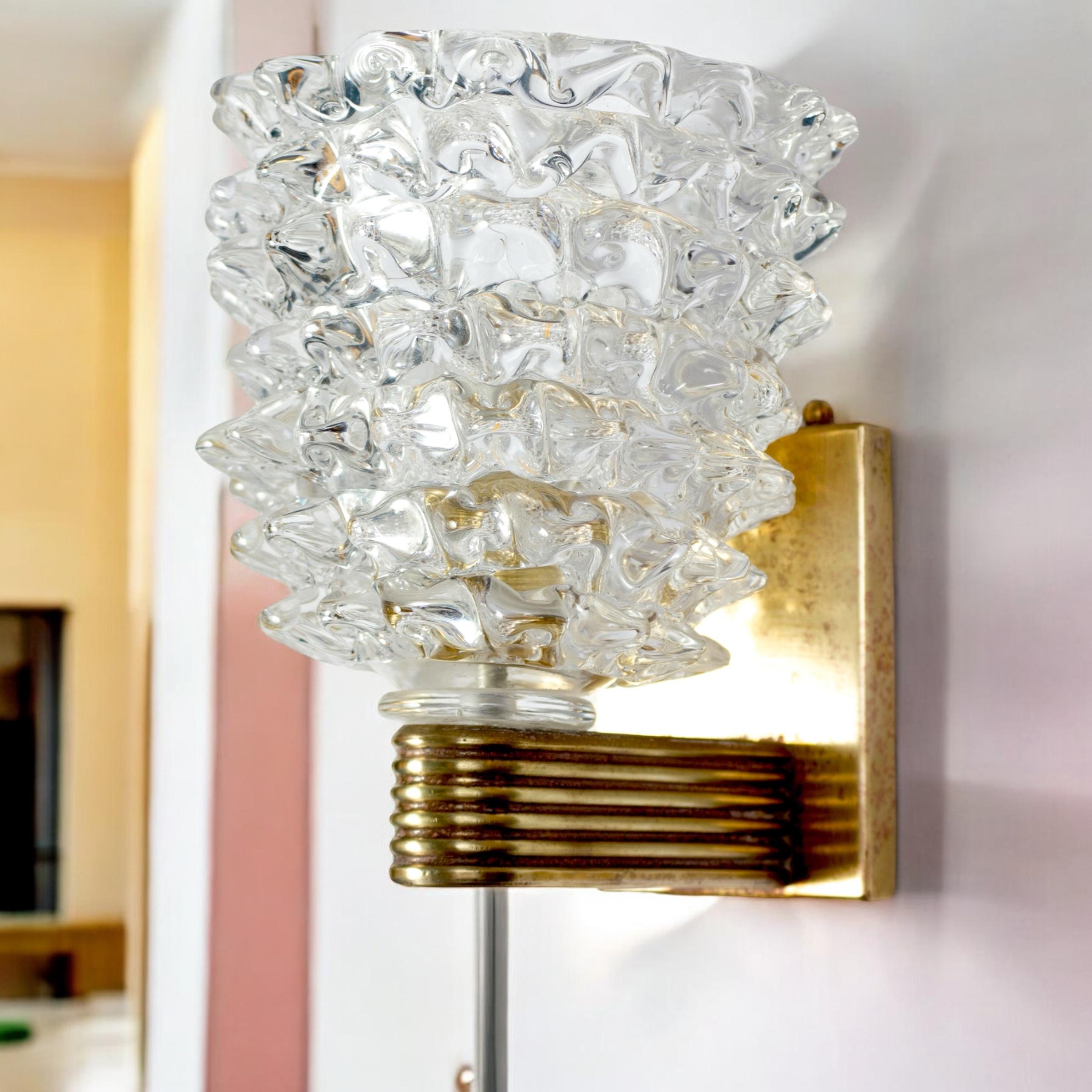 Paar Barovier Art Deco Rostrato Messing montiert Murano Glas Wandleuchter 1940' 1