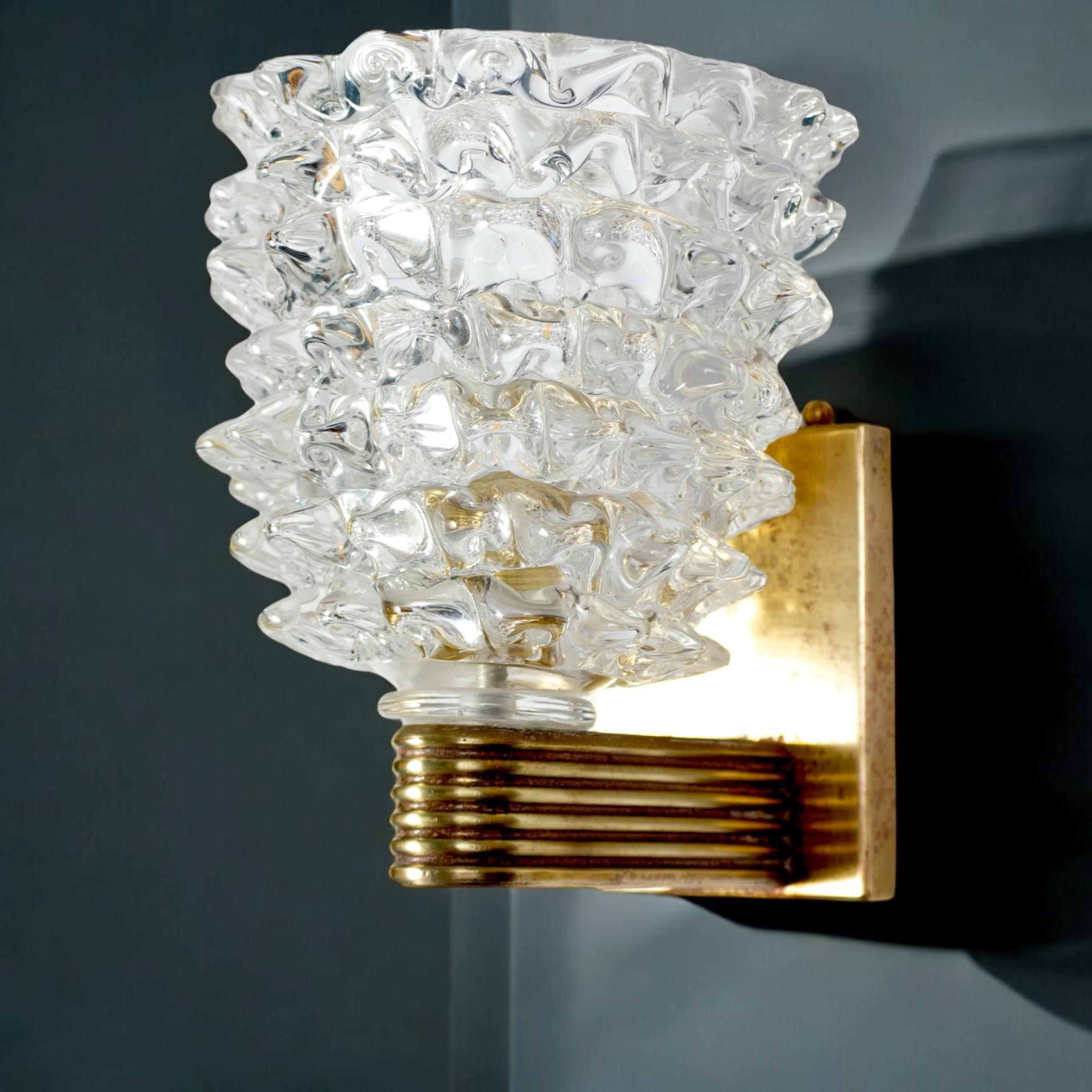 Paar Barovier Art Deco Rostrato Messing montiert Murano Glas Wandleuchter 1940' 3