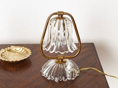 Pareja de lámparas de mesa Barovier "Campana" de cristal de Murano y latón, Italia, años 40