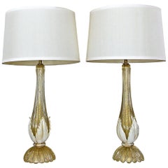 Pair murano Gold White Table Lamps