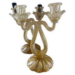 Pair of Barovier Cordonato D'Oro Candlestick, Italy 1950.