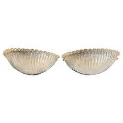 Pair of Barovier Demilune Wall Sconces with Ribbed and Scolloped Murano Glass