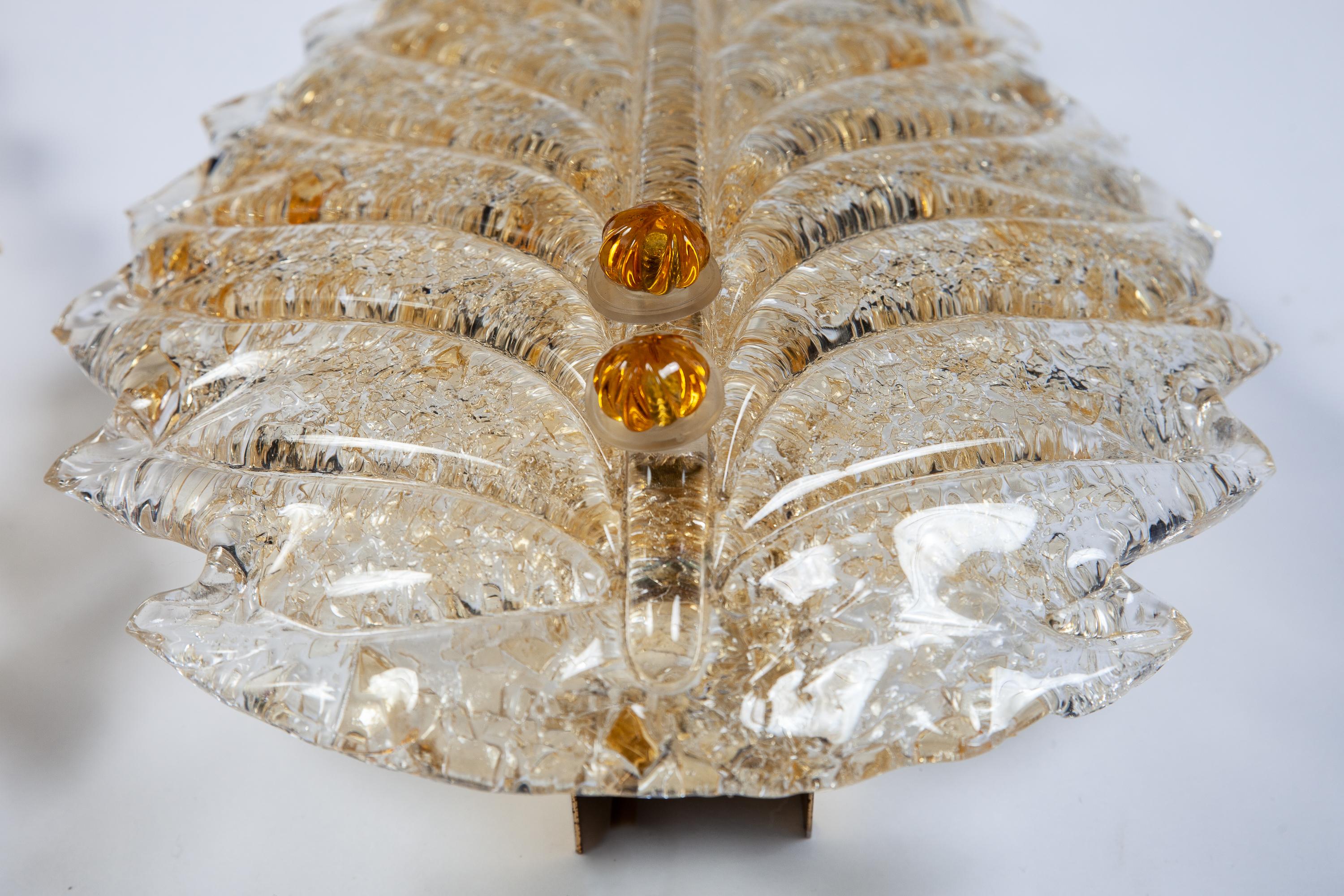 Late 20th Century Pair of Barovier e Toso Gold  Leave Wall lights or Sconces 1970 For Sale