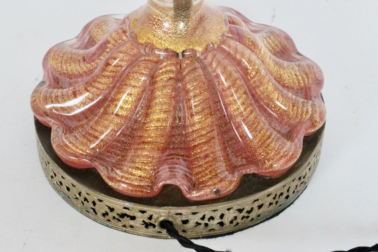 Pair of Barovier e Toso Iridescent Rose Gold Murano Glass Table Lamps, 1950s 9