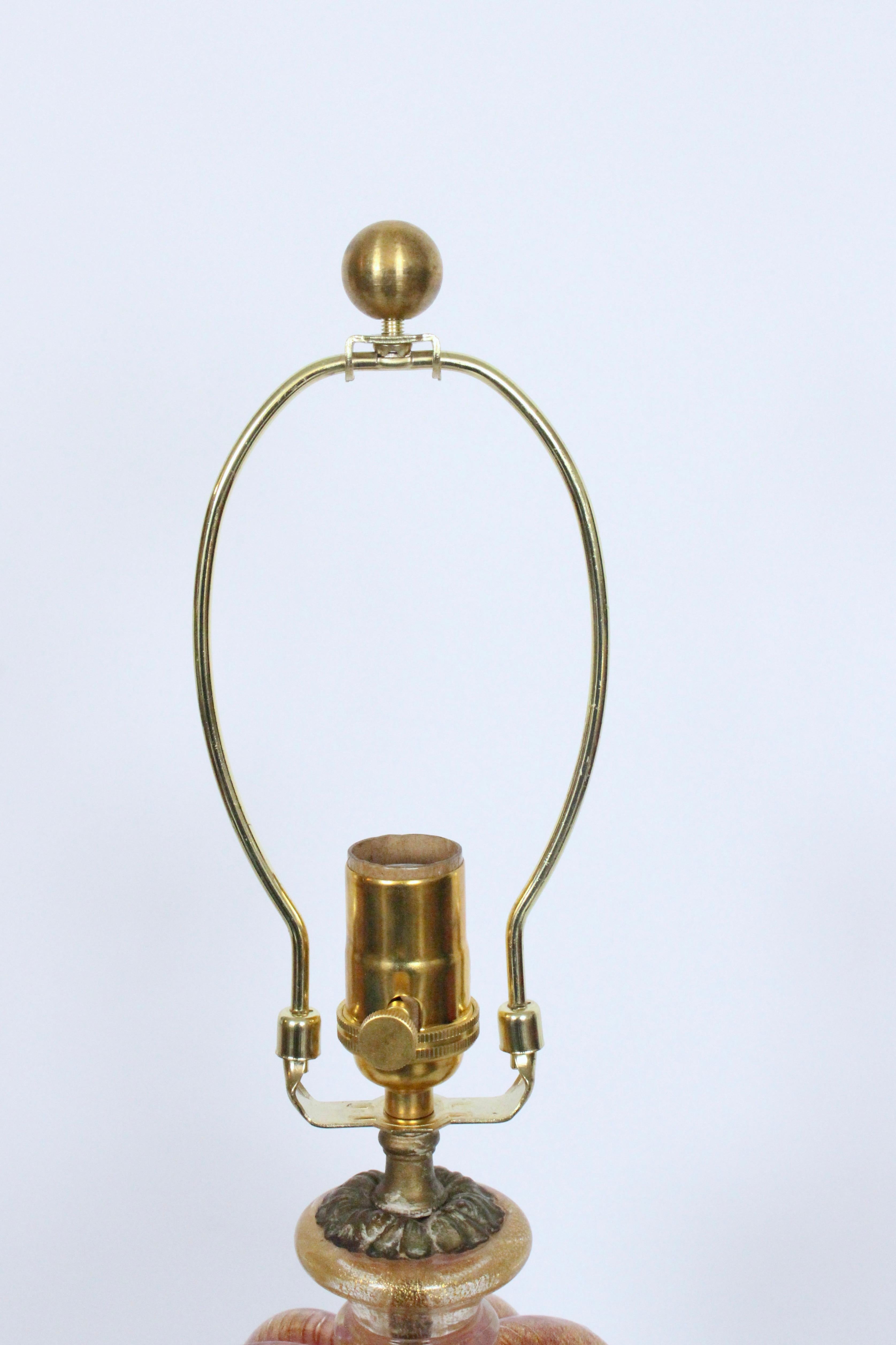 Pair of Barovier e Toso Iridescent Rose Gold Murano Glass Table Lamps, 1950s 2