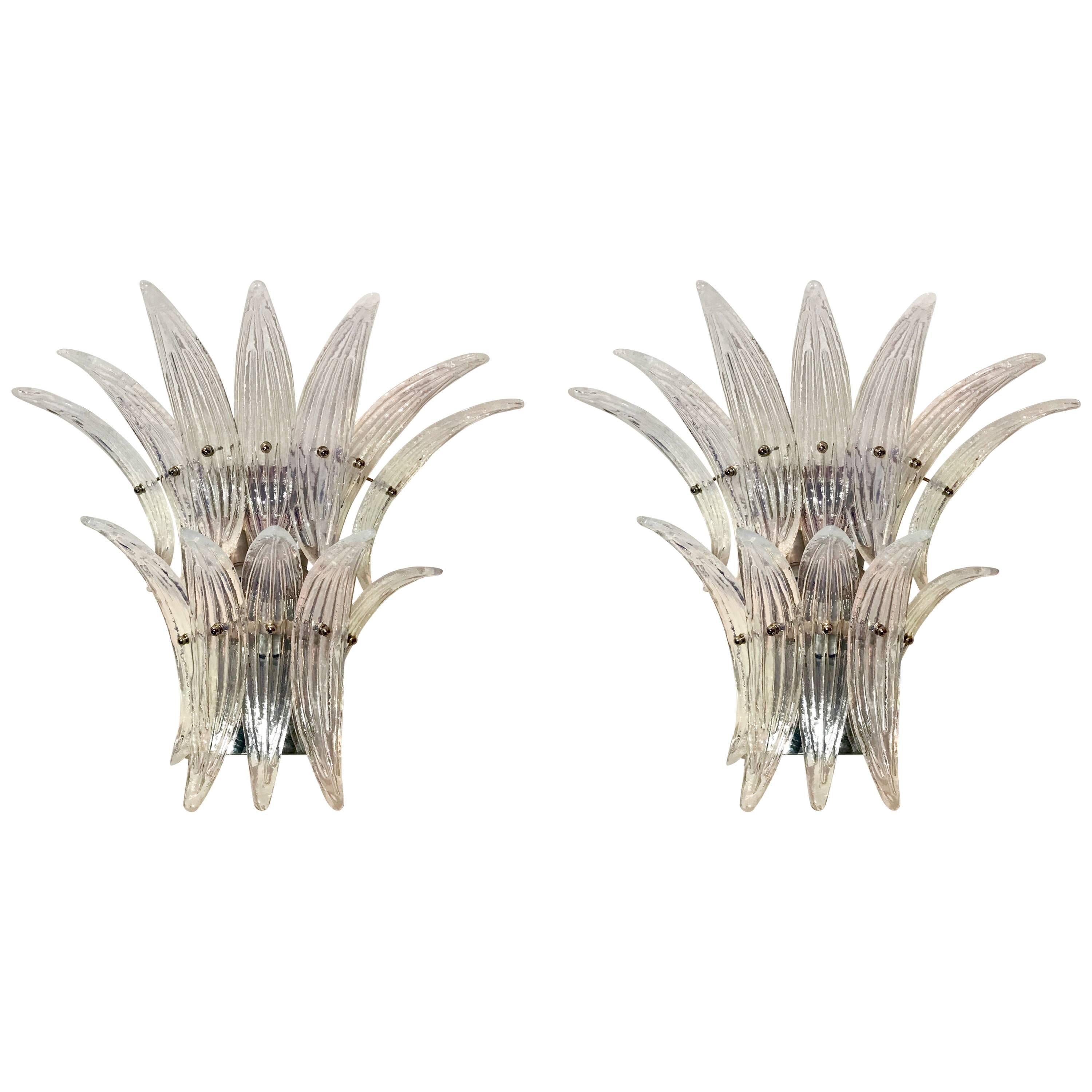 Pair of Barovier e Toso Style Murano Glass Palmette Sconces