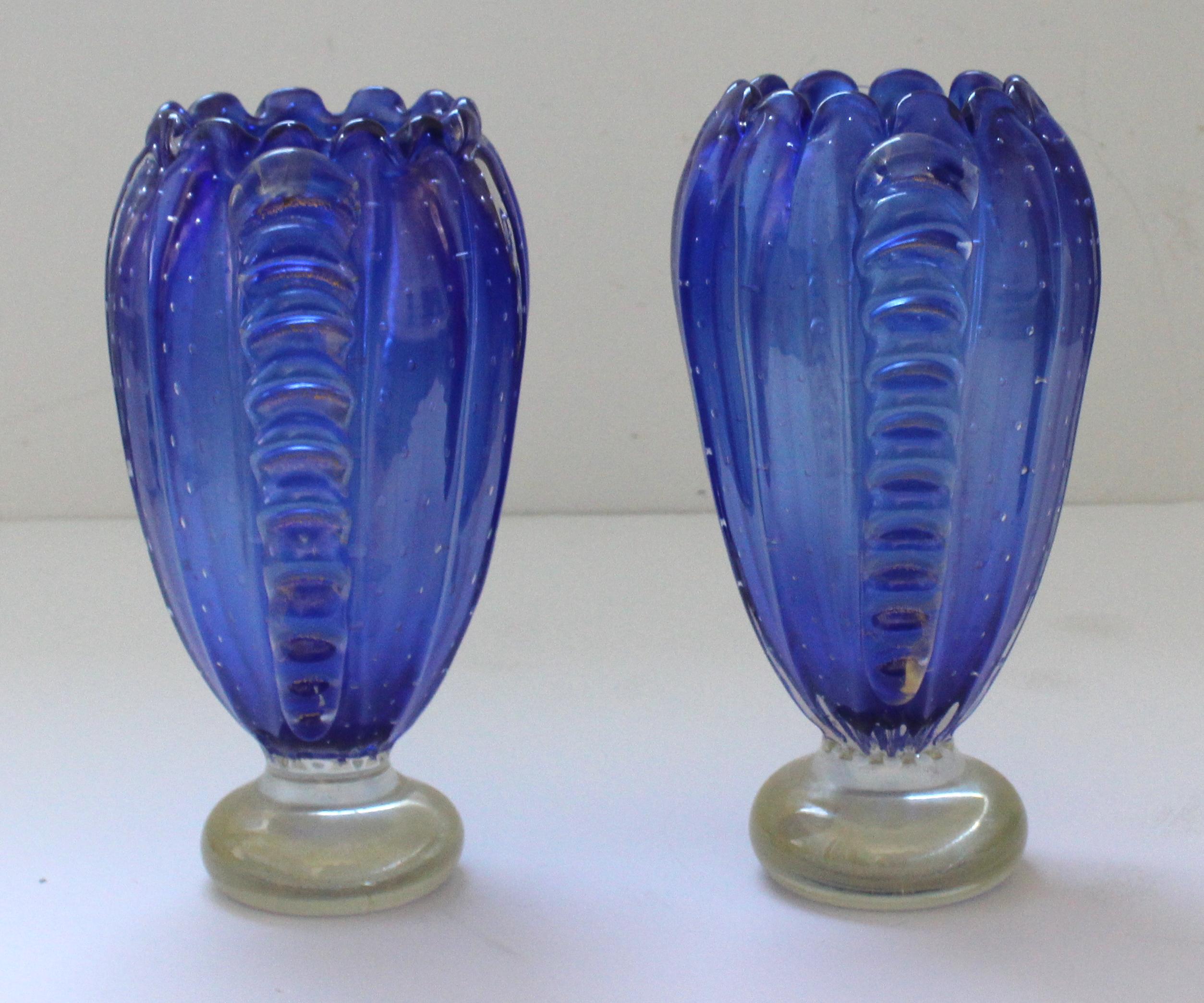 Pair of Barovier et Toso Blue Vases In Good Condition In West Palm Beach, FL