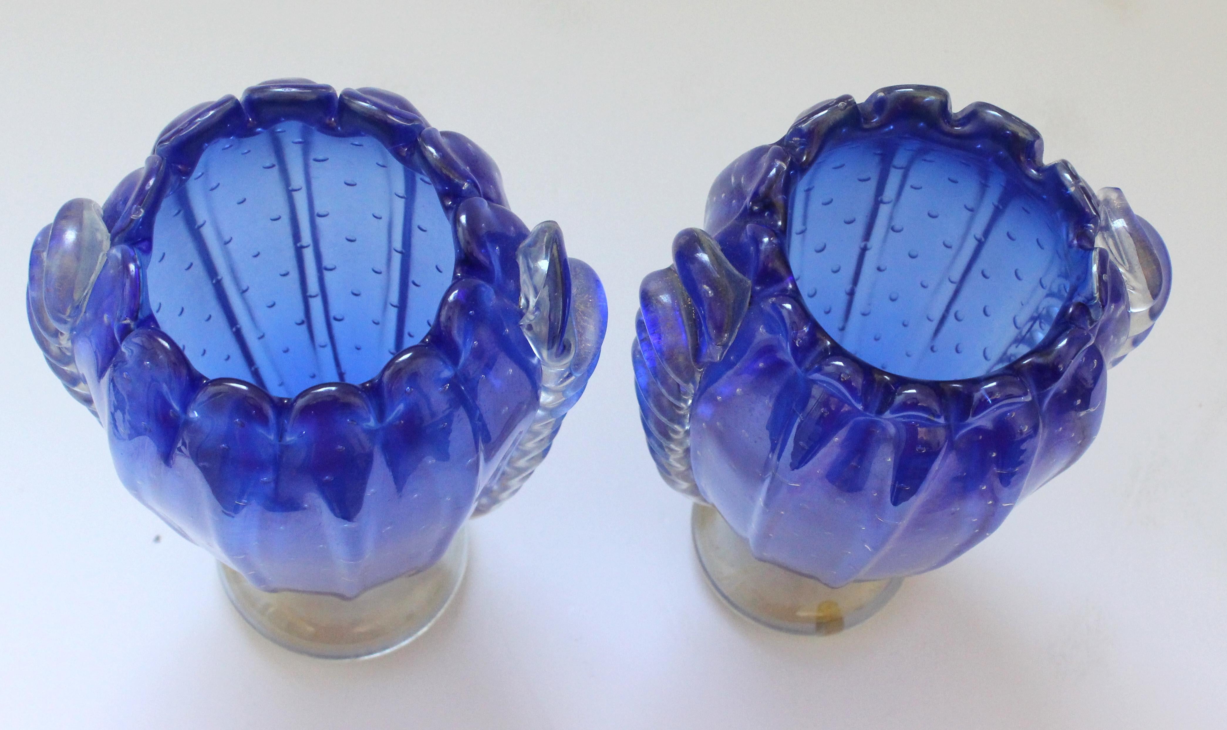 Pair of Barovier et Toso Blue Vases 1