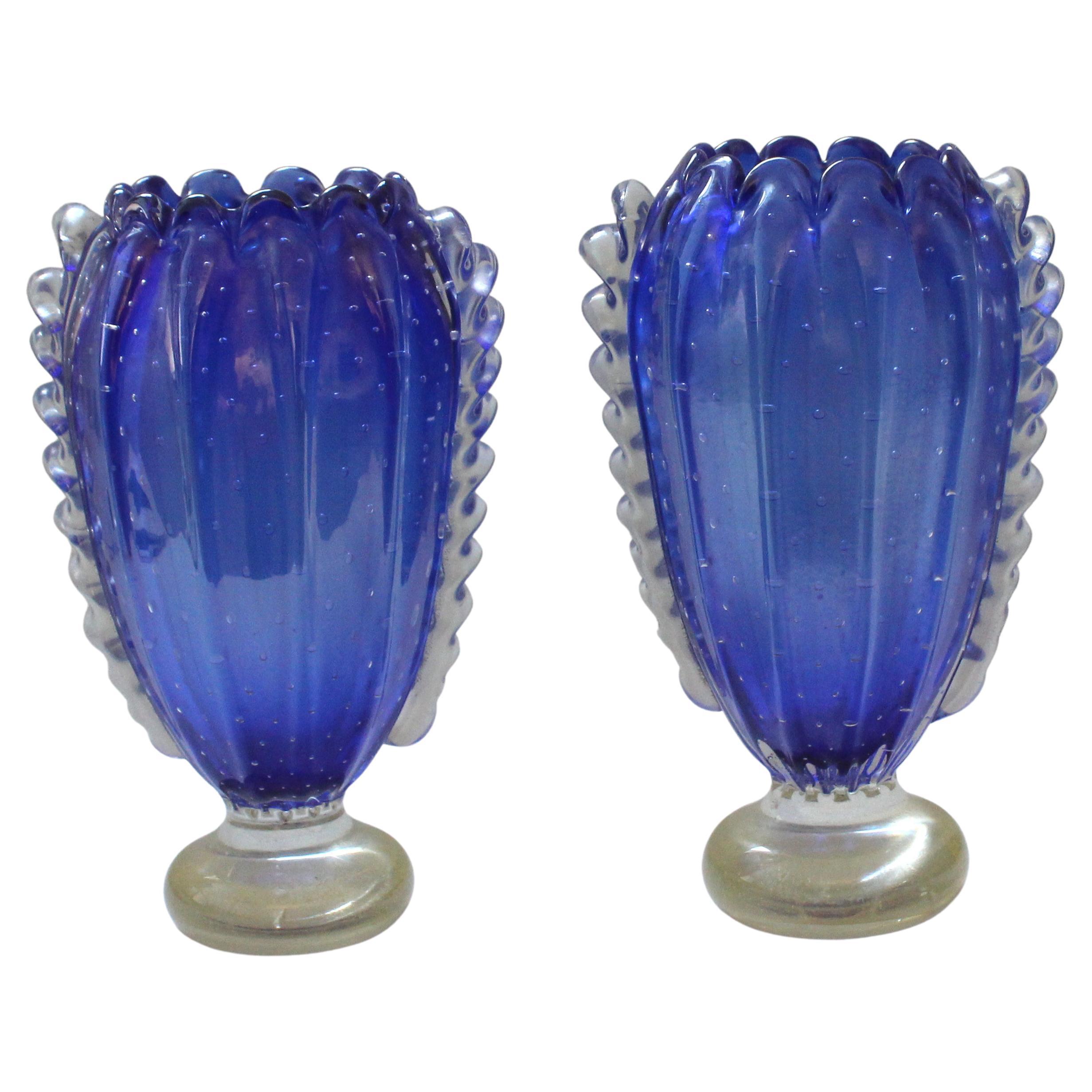 Pair of Barovier et Toso Blue Vases