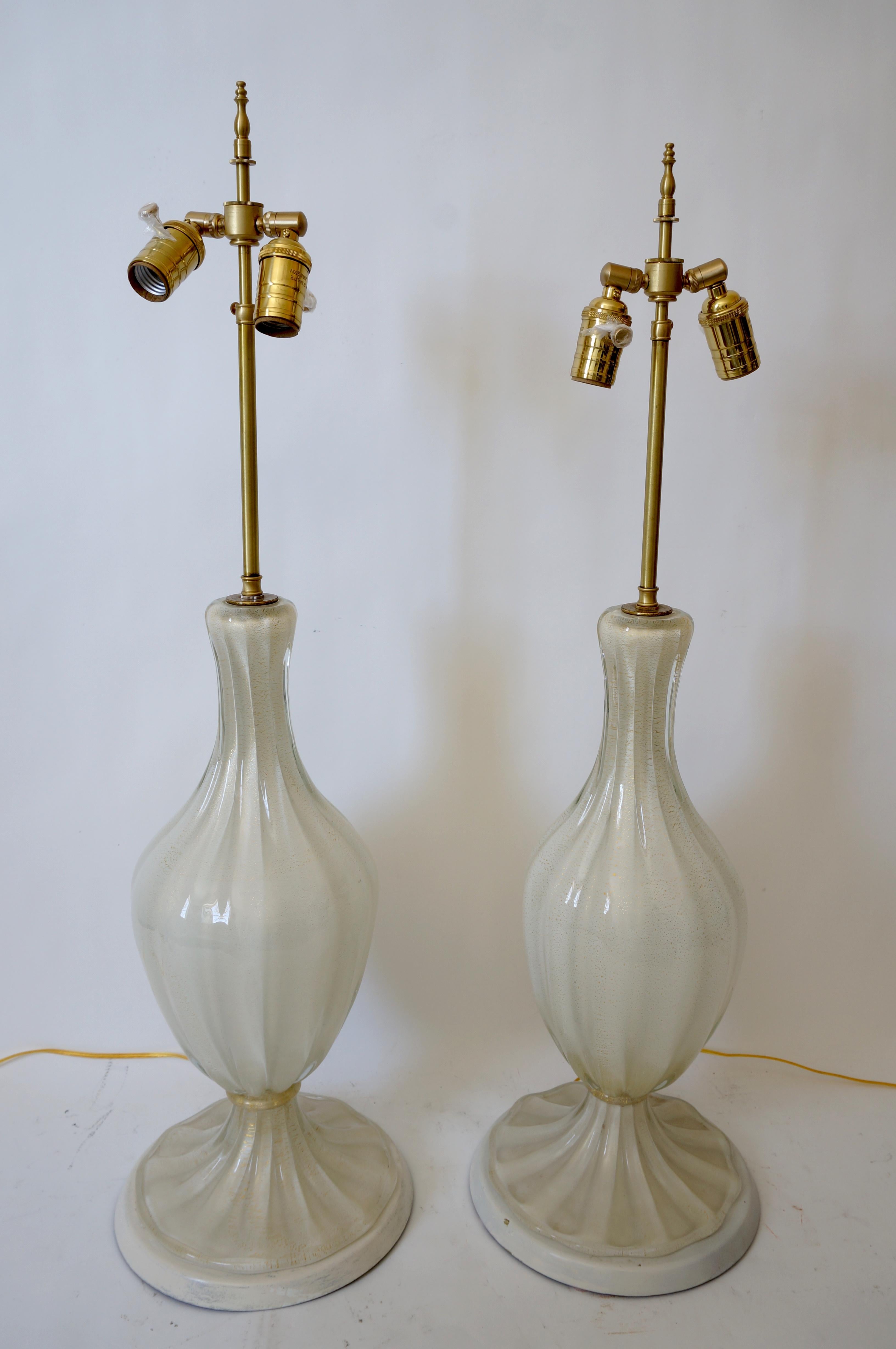 Italian Pair of Barovier et Toso Murano Glass Lamps