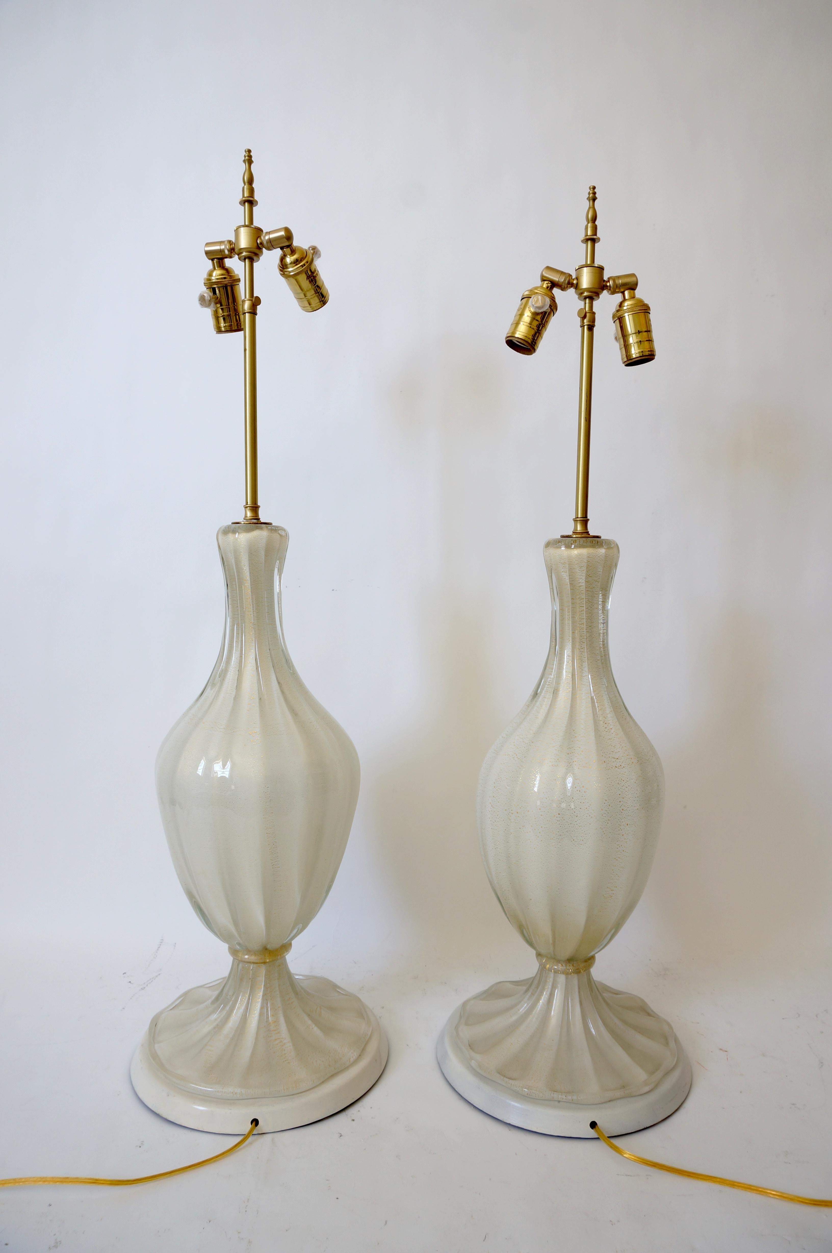 Metal Pair of Barovier et Toso Murano Glass Lamps