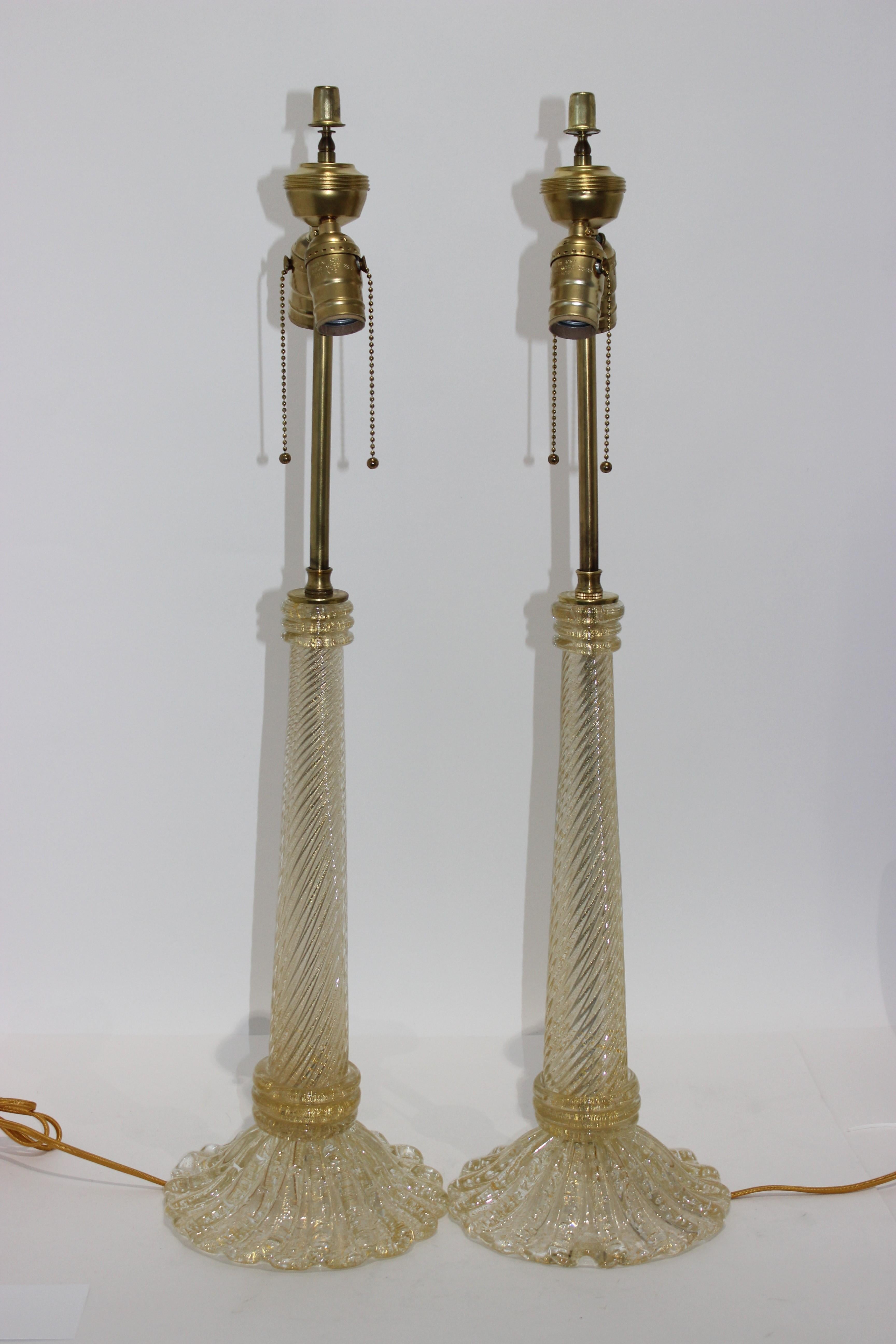 Art Deco Pair of Barovier et Toso Murano Glass Table Lamps
