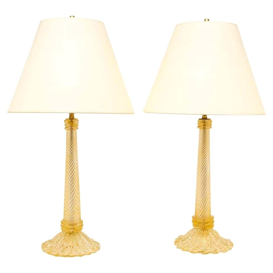 Pair of Barovier et Toso Murano Glass Table Lamps