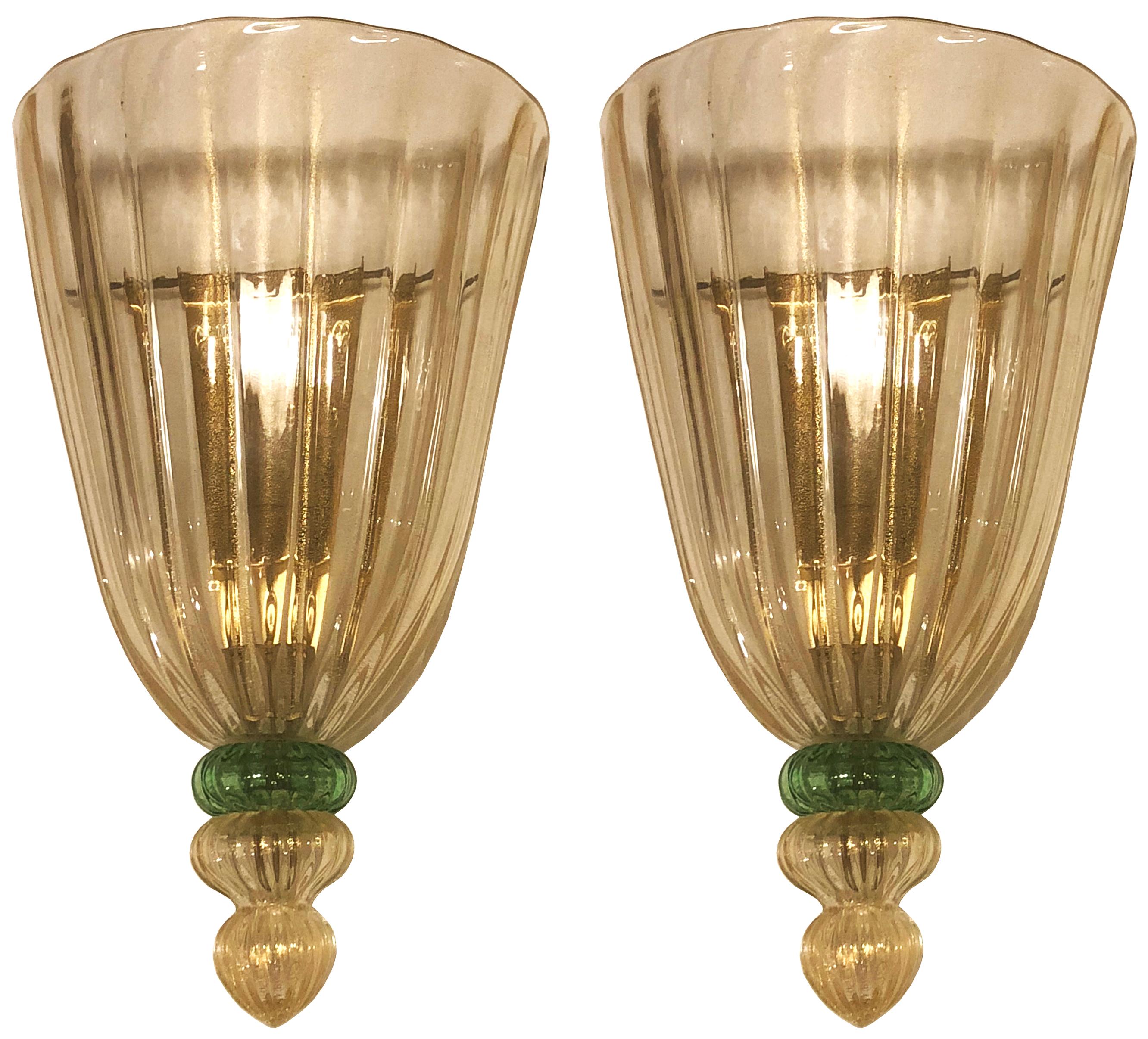 Pair of Barovier Fluted Glass Sconces For Sale
