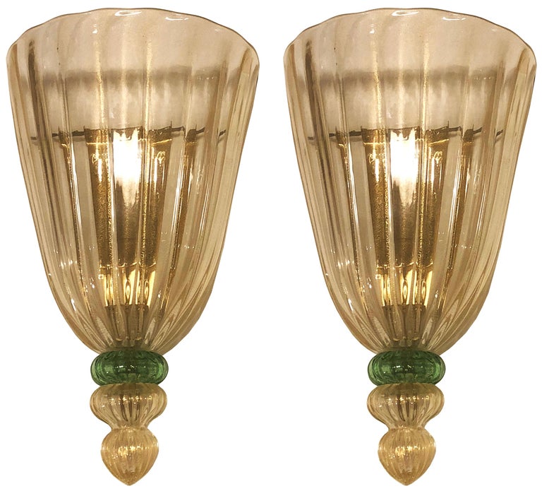 Pair of Barovier Fluted Glass Sconces For Sale at 1stDibs