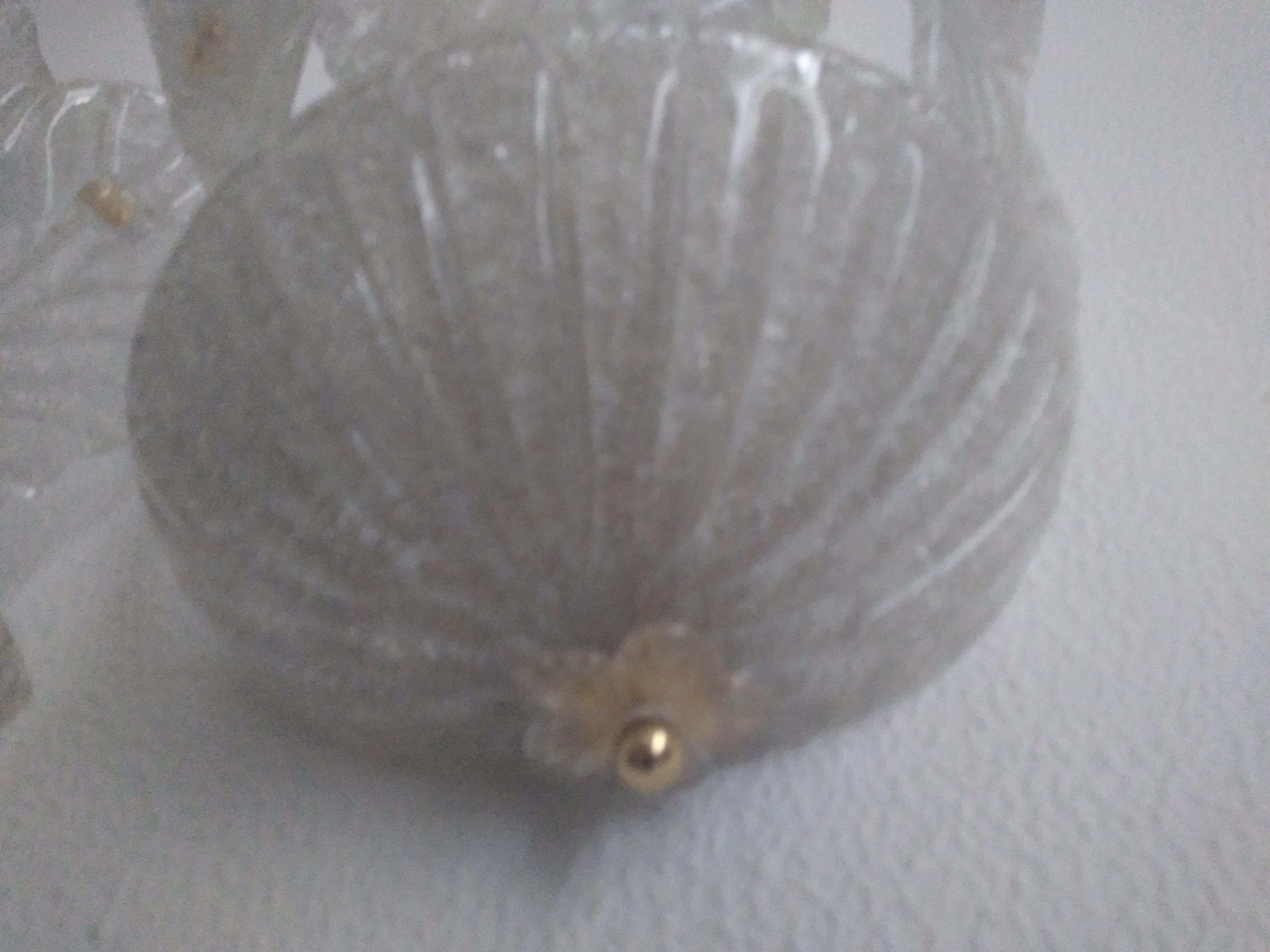 Hollywood Regency Pair of Barovier Large Murano Glass Leaf  Sconces with Brass Fittings, 1960s For Sale