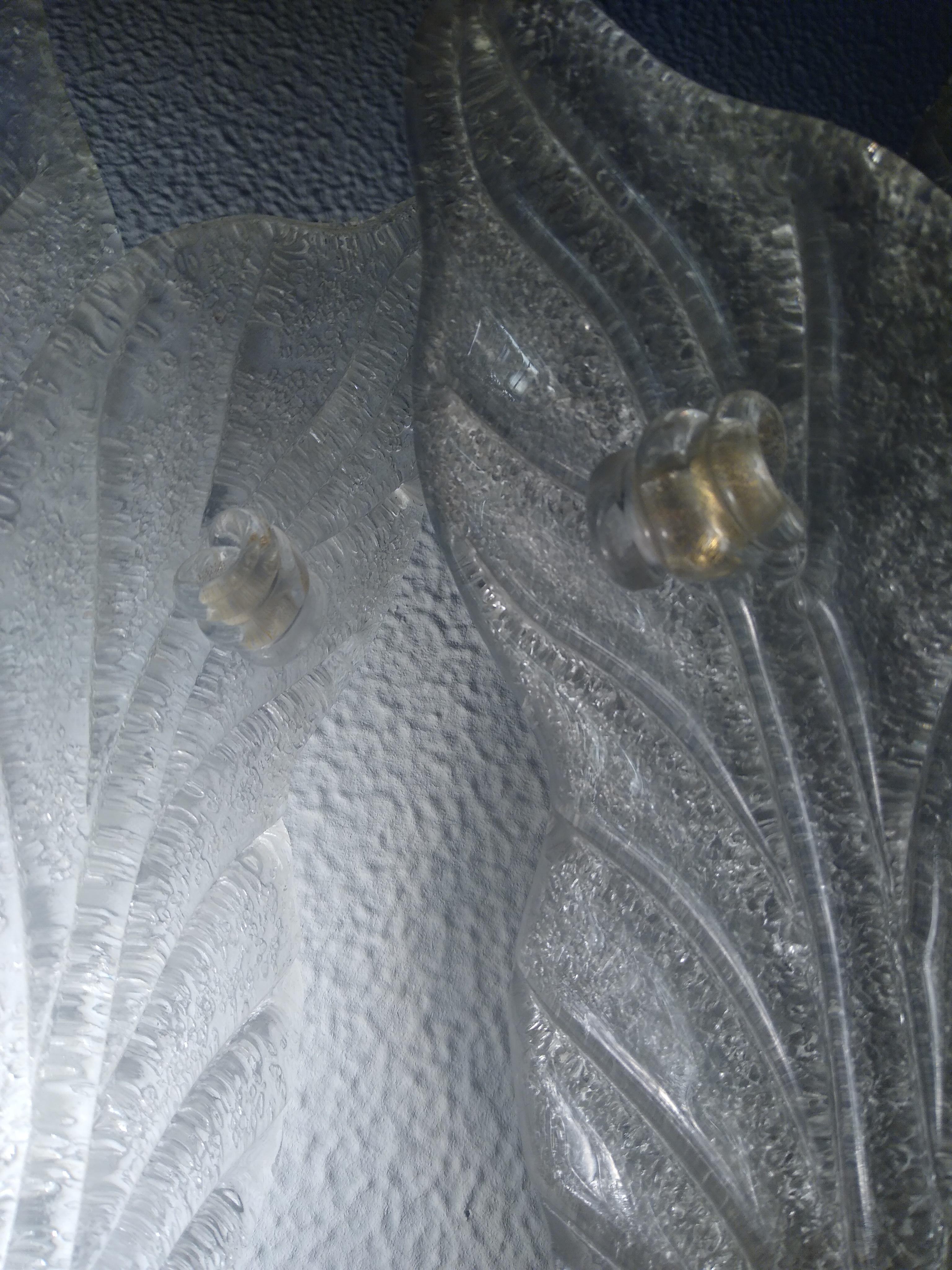 Pair of Barovier Large Murano Glass Leaf  Sconces with Brass Fittings, 1960s For Sale 2