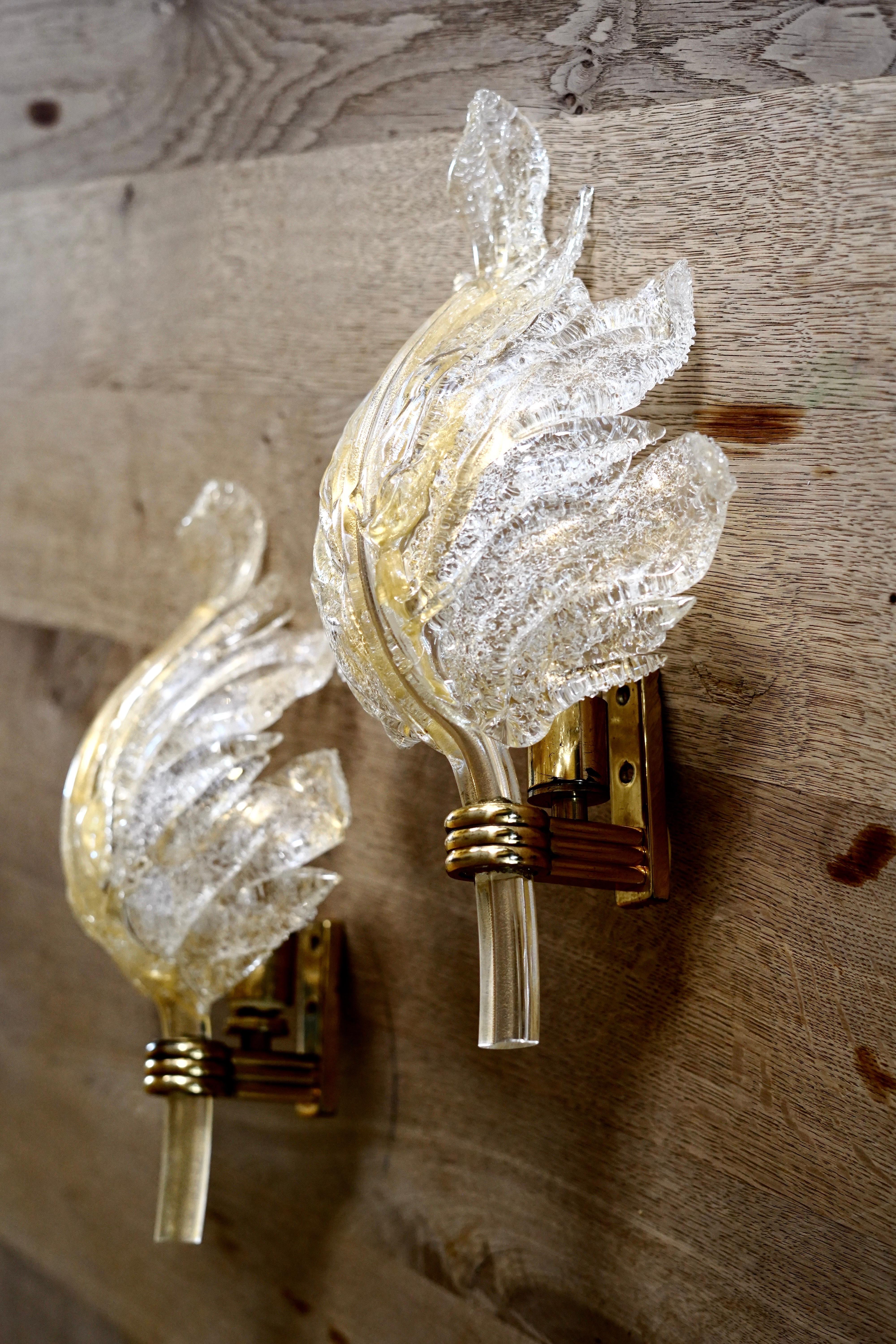 Pair of Barovier leaf gold, leaf shaped sconces brass, Italy 1950 For Sale 9