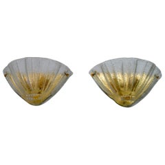 Pair of Barovier Mid-Century Modern Italian Murano Glass Shell Sconces, 1960s