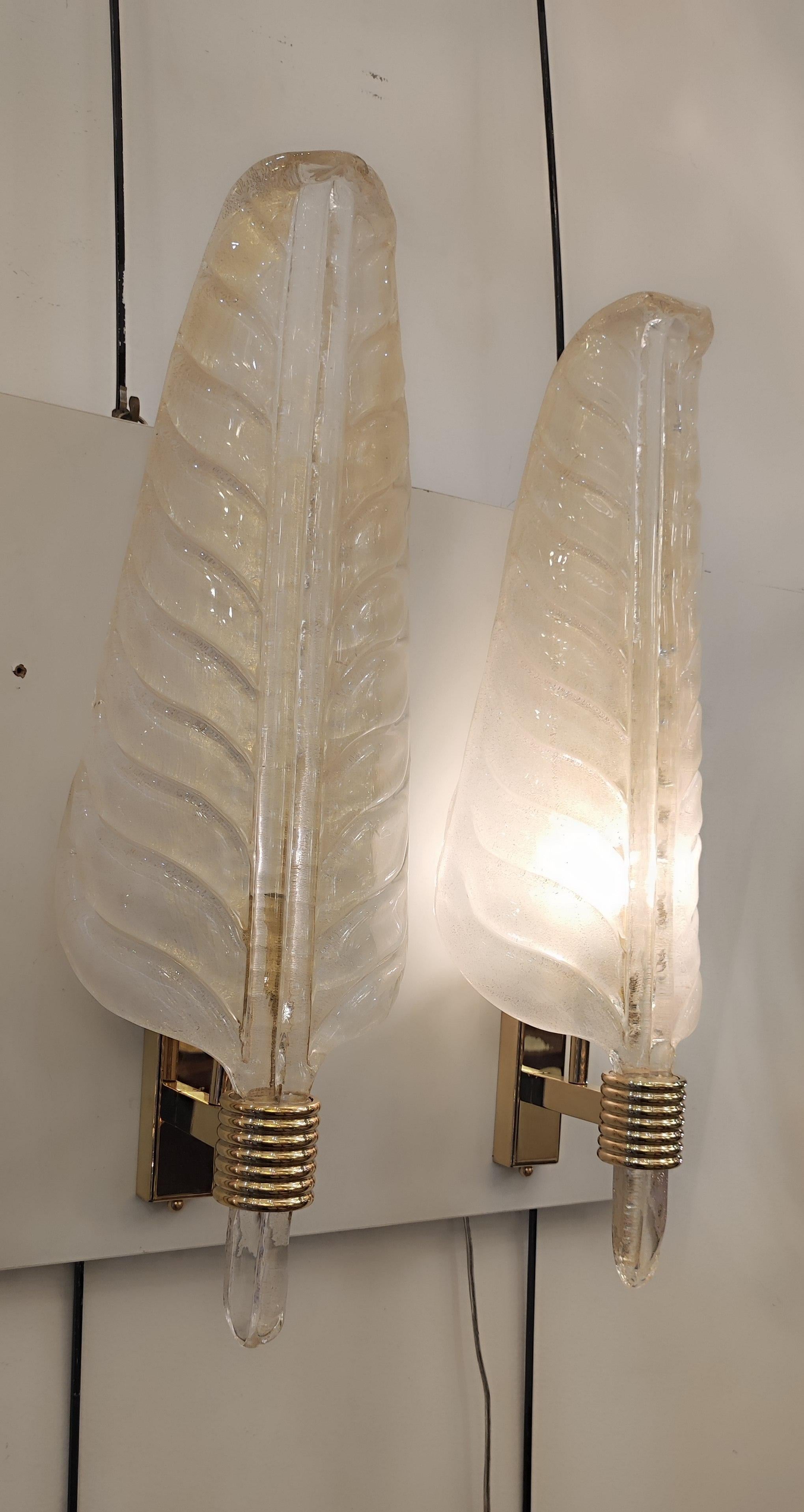 Pair of Barovier Murano Glass Leaves Sconces  In Excellent Condition For Sale In Saint-Ouen, FR