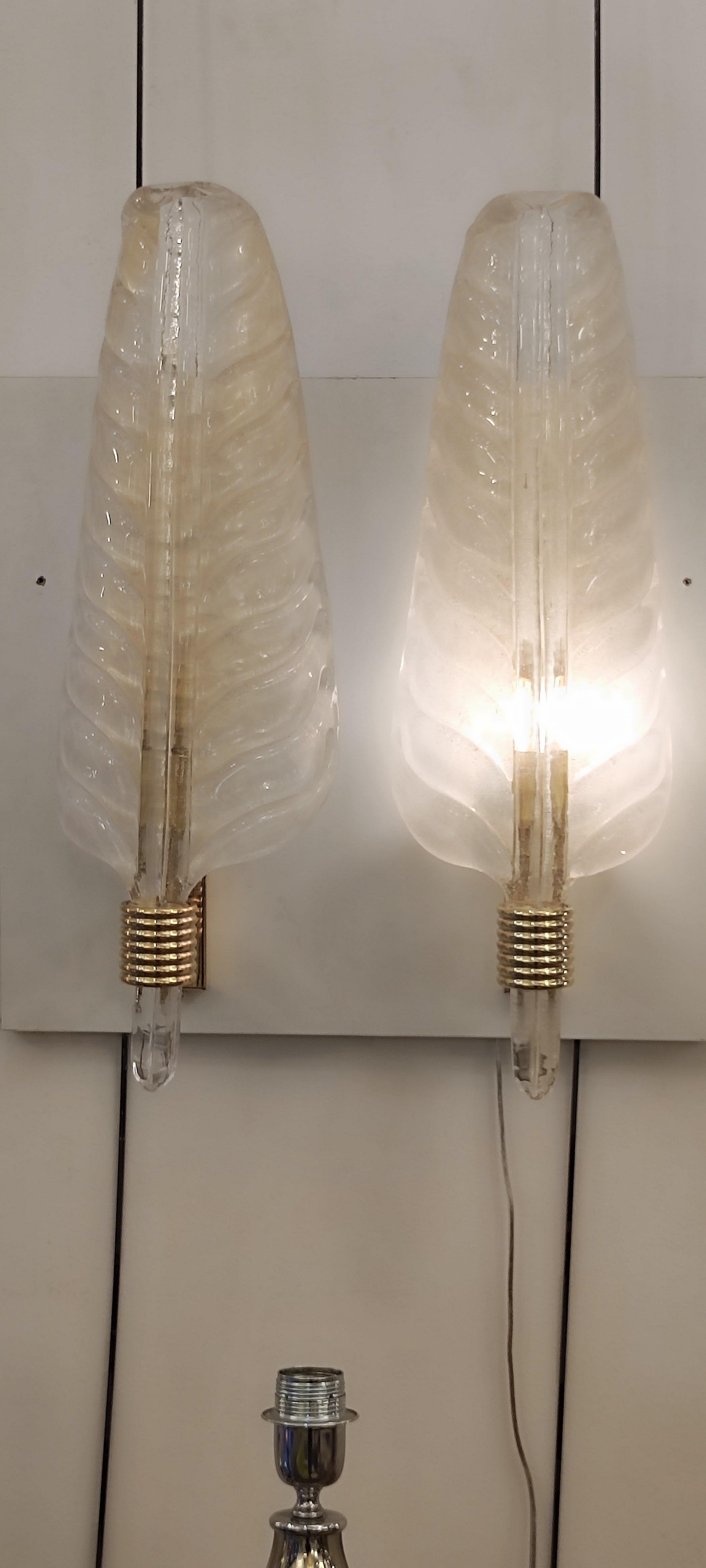 Pair of Barovier Murano Glass Leaves Sconces  For Sale 3