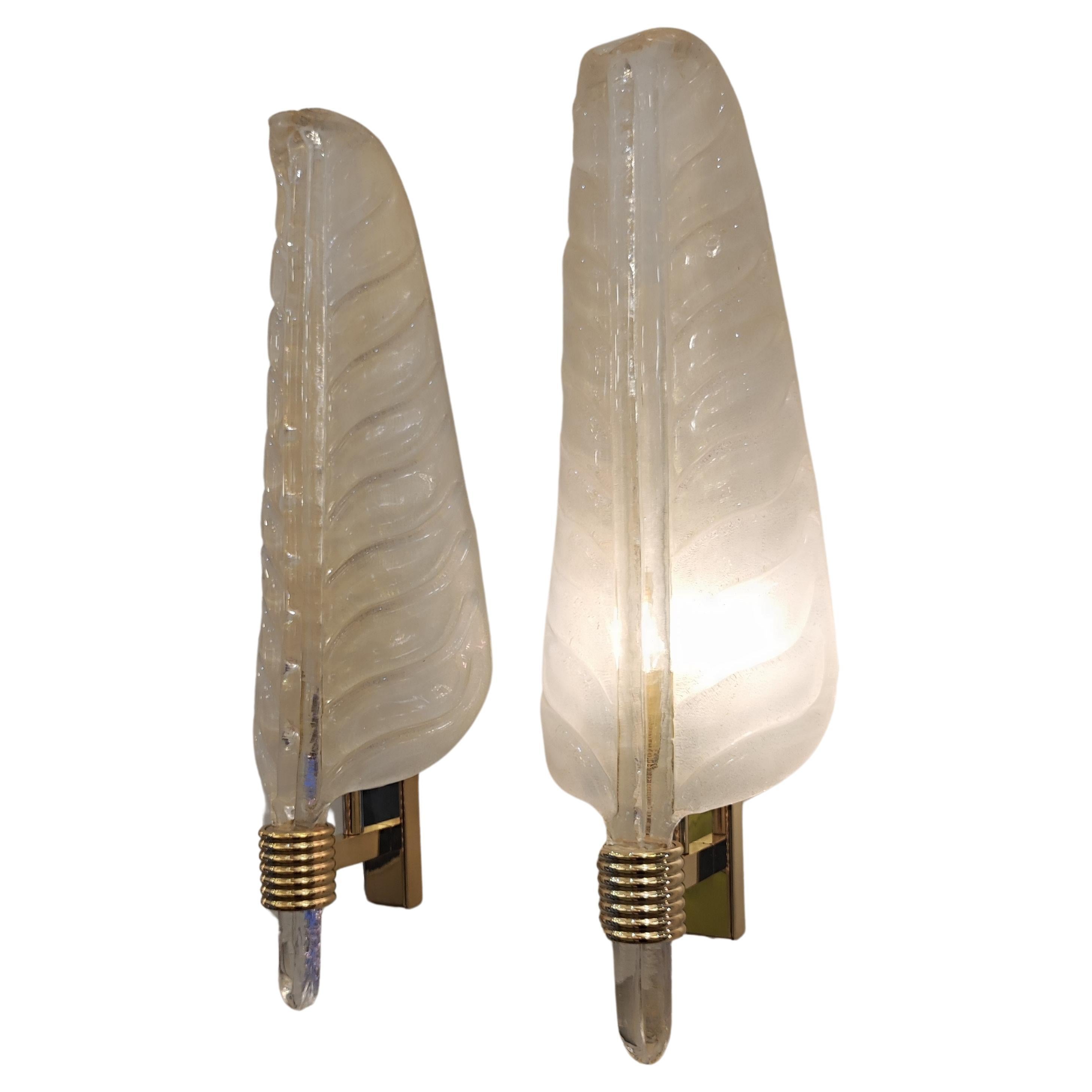 Pair of Barovier Murano Glass Leaves Sconces  For Sale